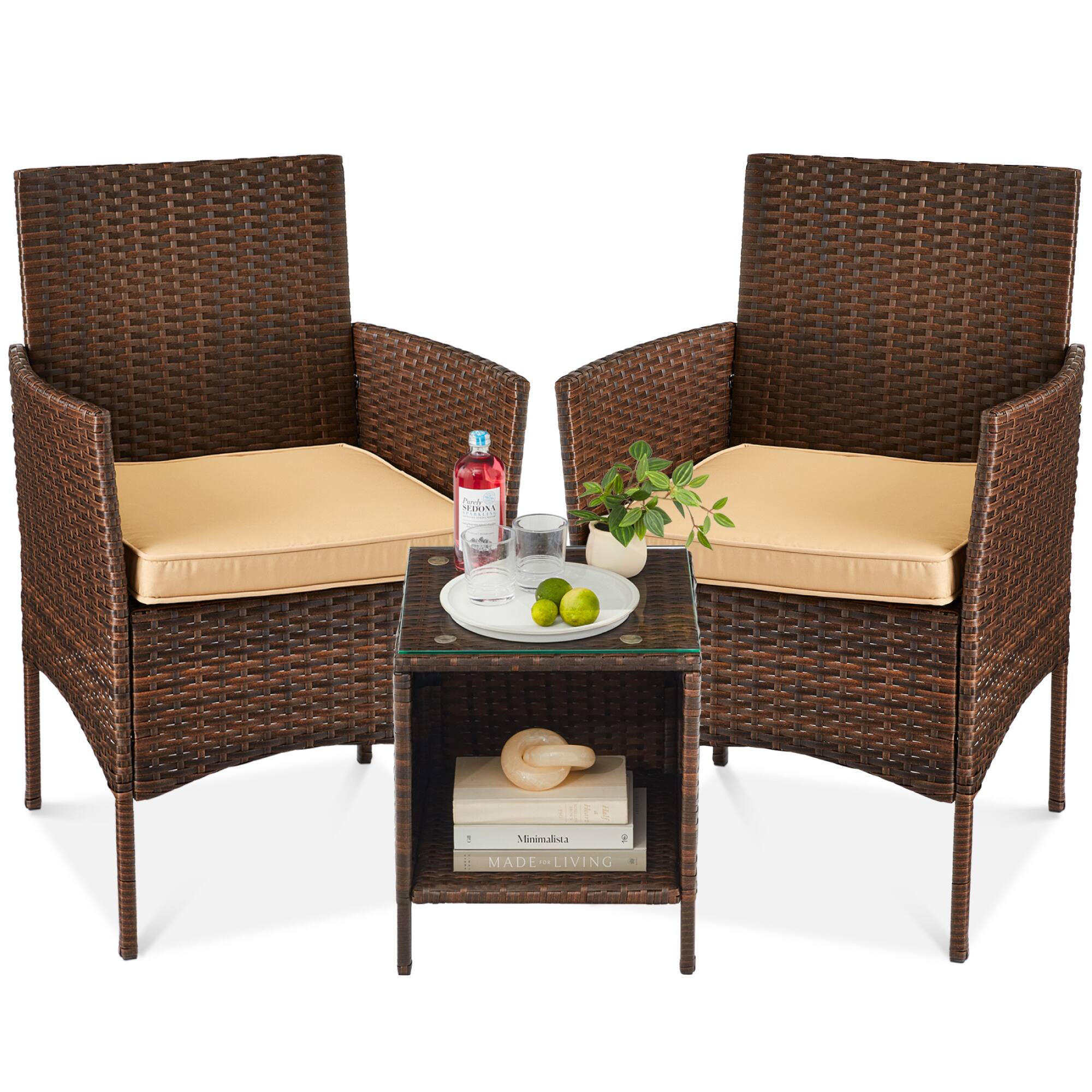 Best Choice Products - 3-Piece Outdoor Wicker Conversation Patio Bistro Set, w/ 2 Chairs, Table - Brown/Tan price history on PriceWatchPro