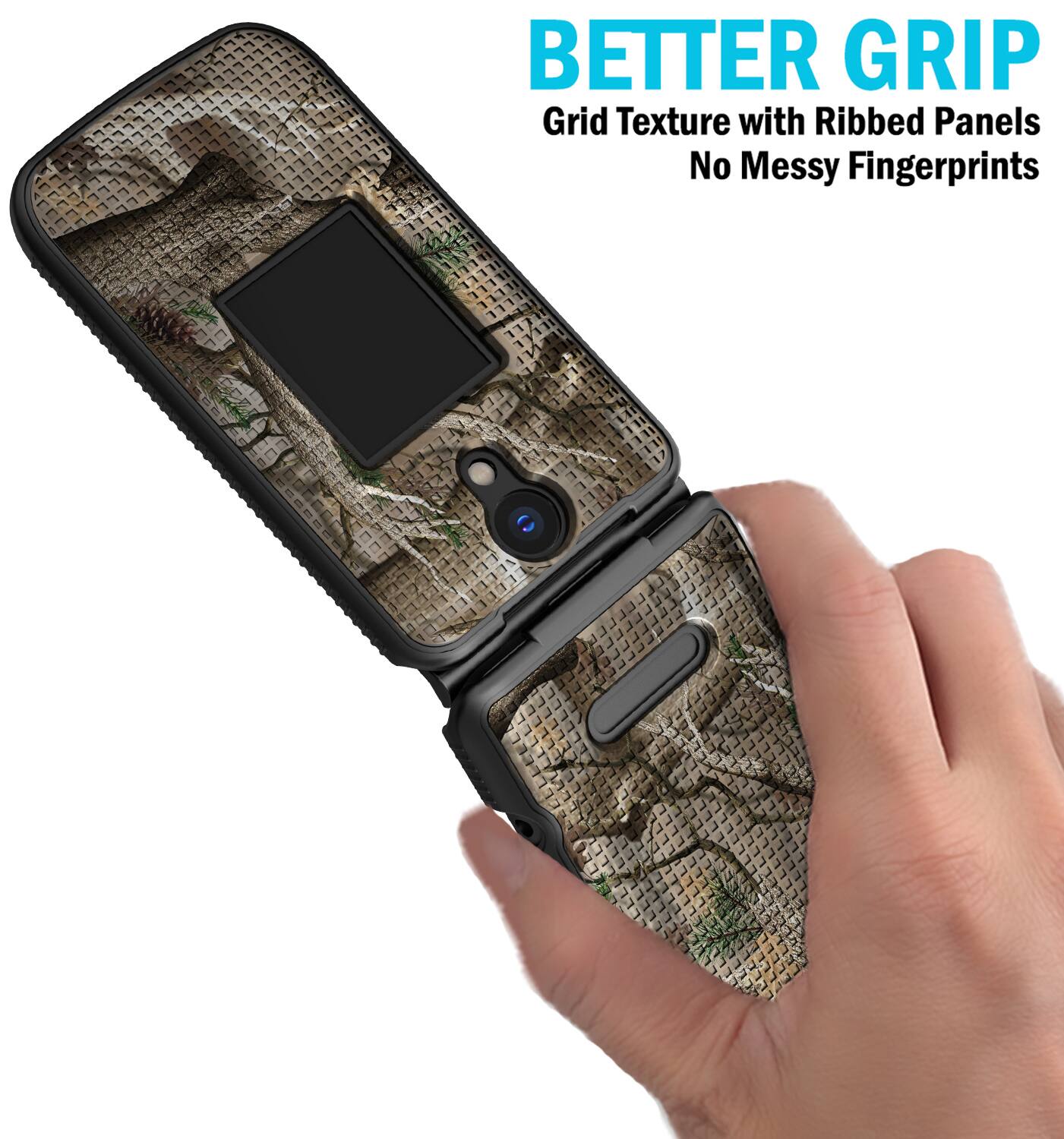 BETTER GRIP  
Grid Texture with Ribbed Panels  
No Messy Fingerprints