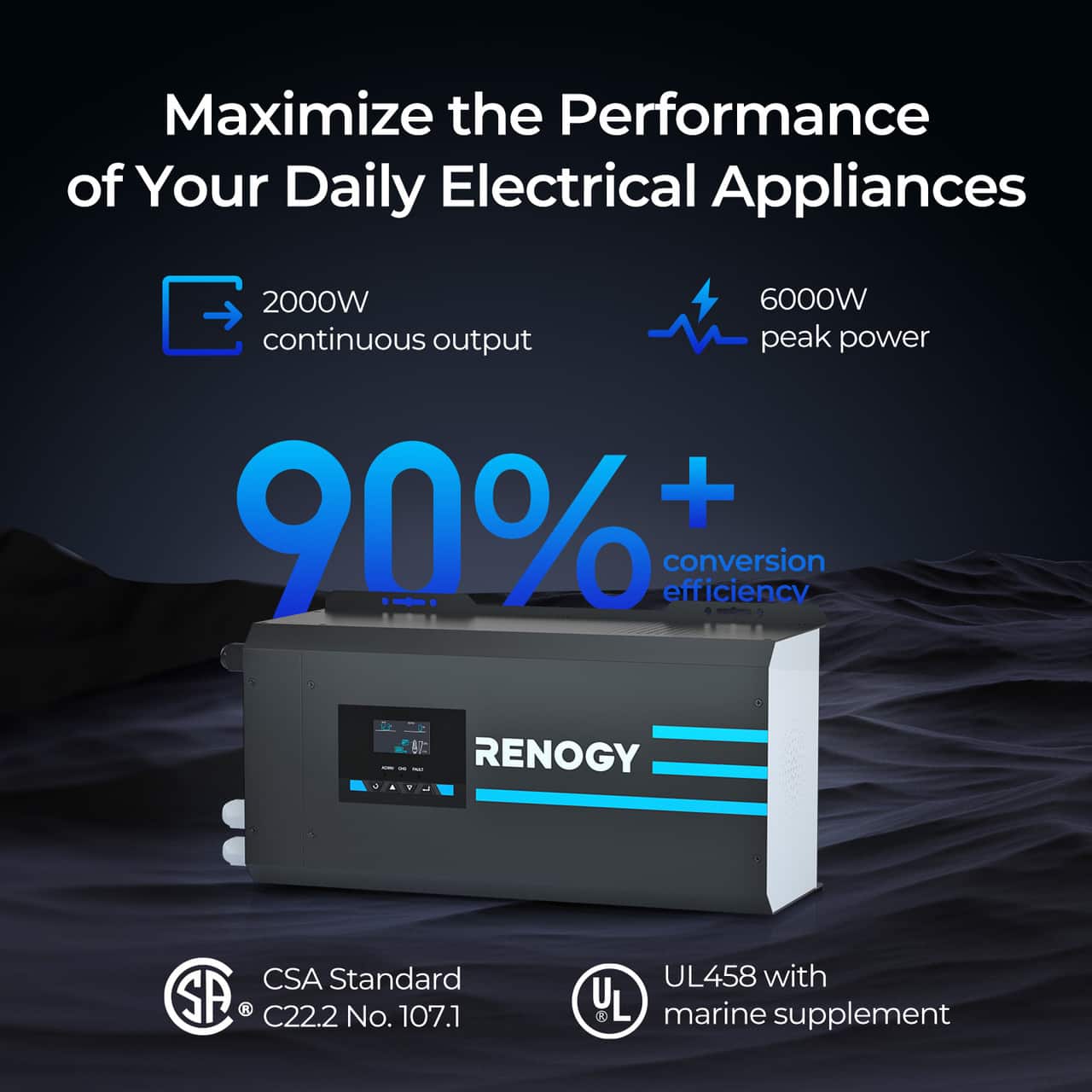 Maximize the Performance of Your Daily Electrical Appliances with Renogy CSA Standard SA C22.2 No. 107.1 UL458 with YL U marine supplement.