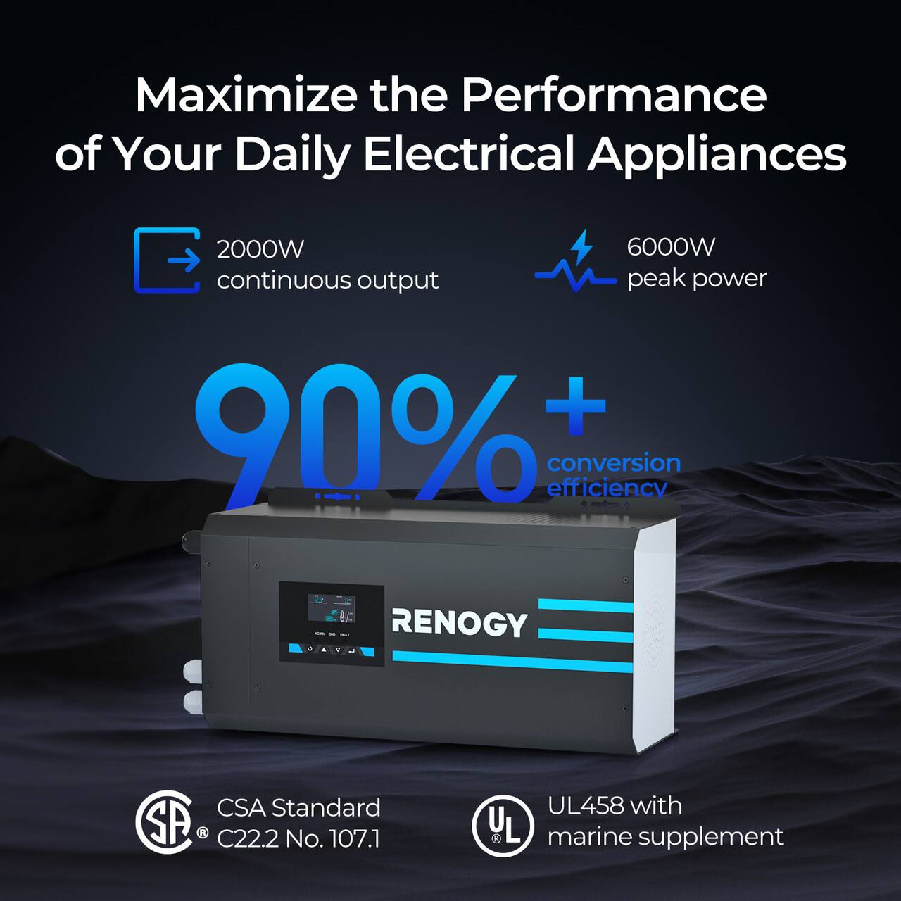 Maximize the Performance of Your Daily Electrical Appliances with Renogy CSA Standard SA C22.2 No. 107.1 UL458 with YL U marine supplement.