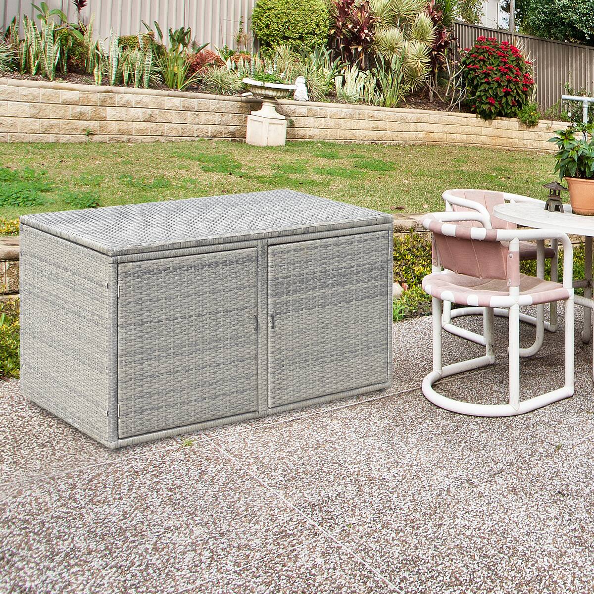 Alt View 1. Costway - Costway 88 Gallon Garden Patio Rattan Storage Container Box Bin Shelf - Gray.