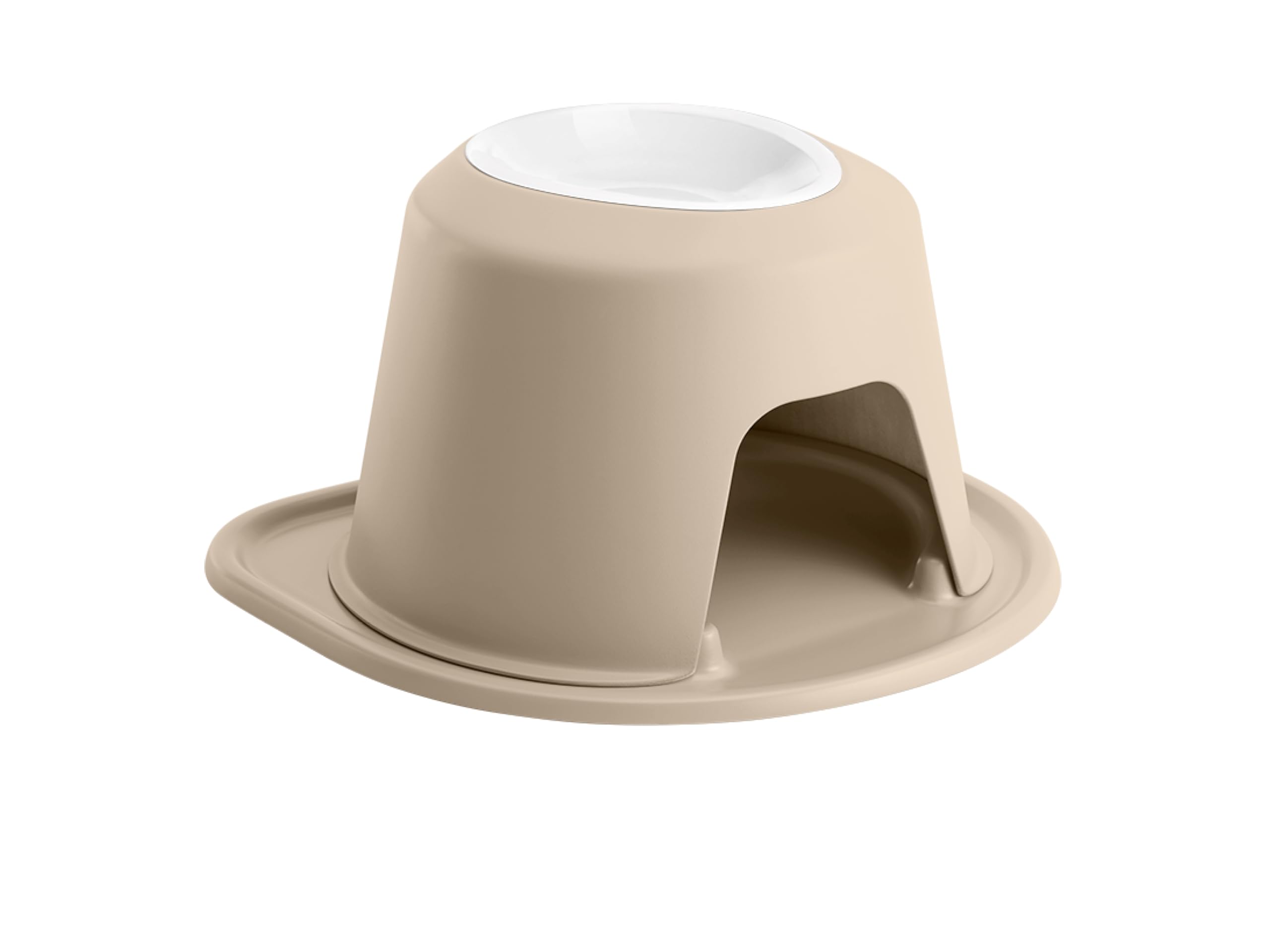 Front. WeatherTech - Single High Pet Feeding System | Elevated Pet Bowl - 8" High Stand - Tan - 32 oz (4 Cup) BPA-Free Plastic Bowl - Tan.