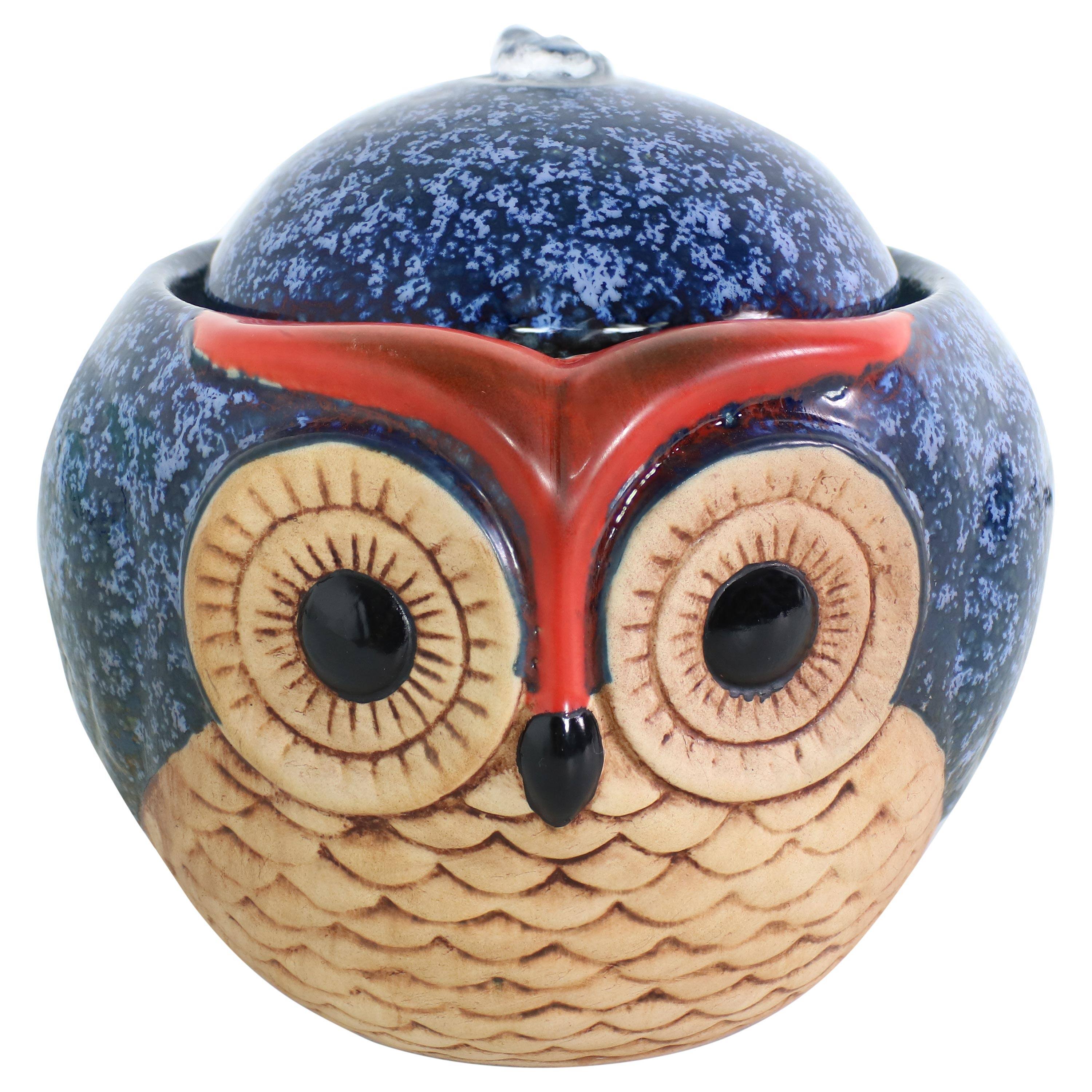Front. Sunnydaze - Owl Ceramic Indoor Water Fountain - 6 in - Multi.