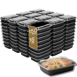 Eco Harmony Products - Microwaveable Container (Rectangular) with Lid, 16oz, 150-Pack - Black