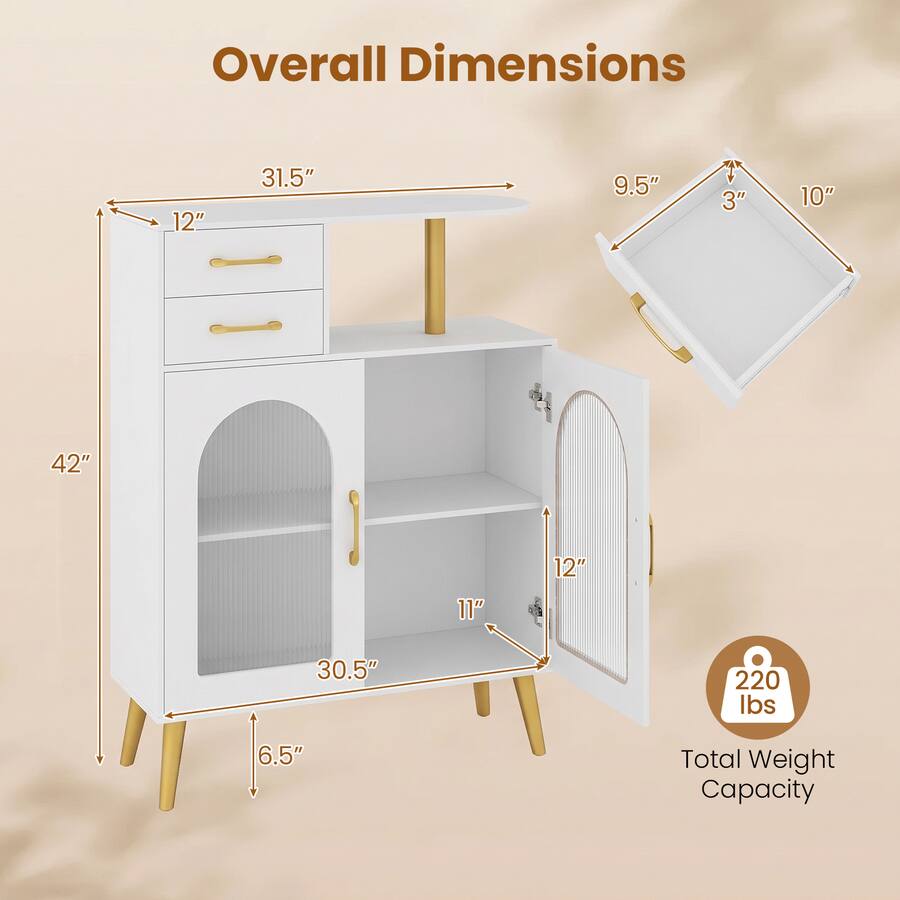 Dim Table Light Costway Console Table with LED Lights, Drawers, Translucent Doors, Open ...