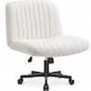 Front. Celtoss - Criss Cross Chair with Wheels, Teddy Fabric Armless Office Chair, Ergonomic Wide Seat Computer Desk Chair - Teddy Fabric-White.