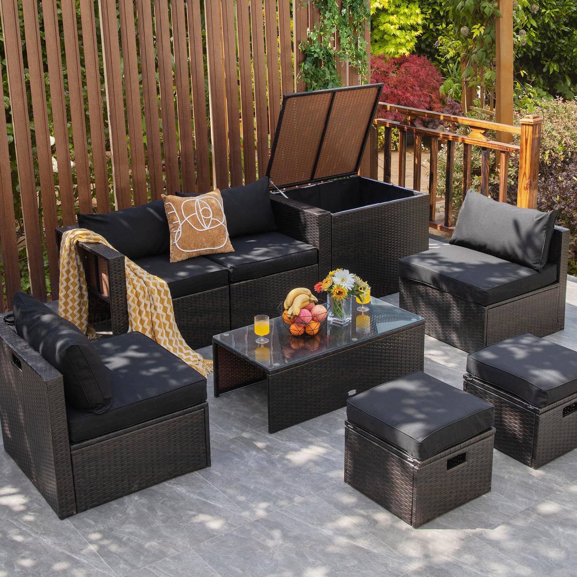 Alt View 1. Costway - Costway 8PCS Patio Rattan Furniture Set  Space-Saving Storage Cushion Cover - Black.