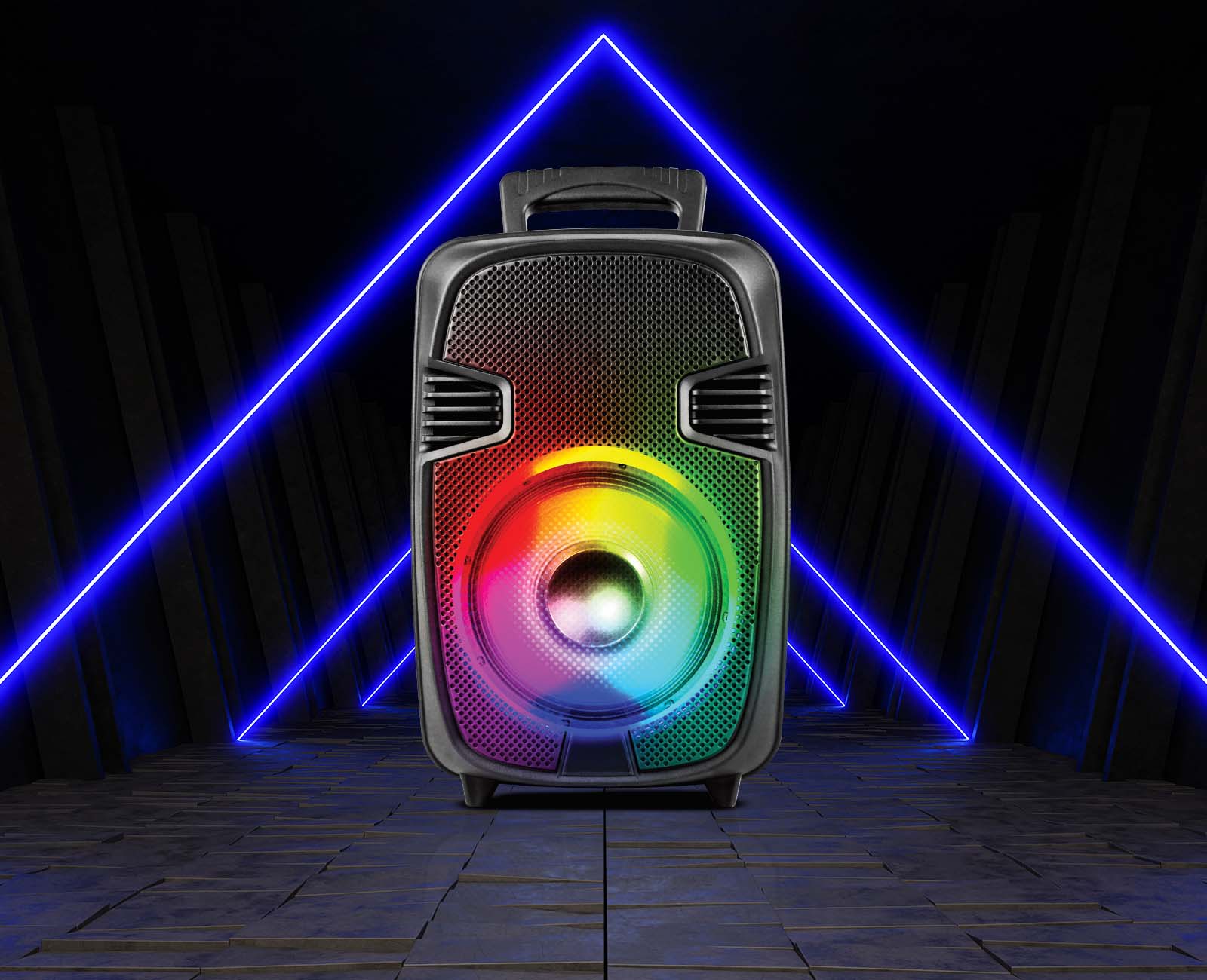 Angle. TopTech - BULL-8, 8'' Bluetooth Speaker with Disco Lights, Wheels, Wireless Mic - Black.