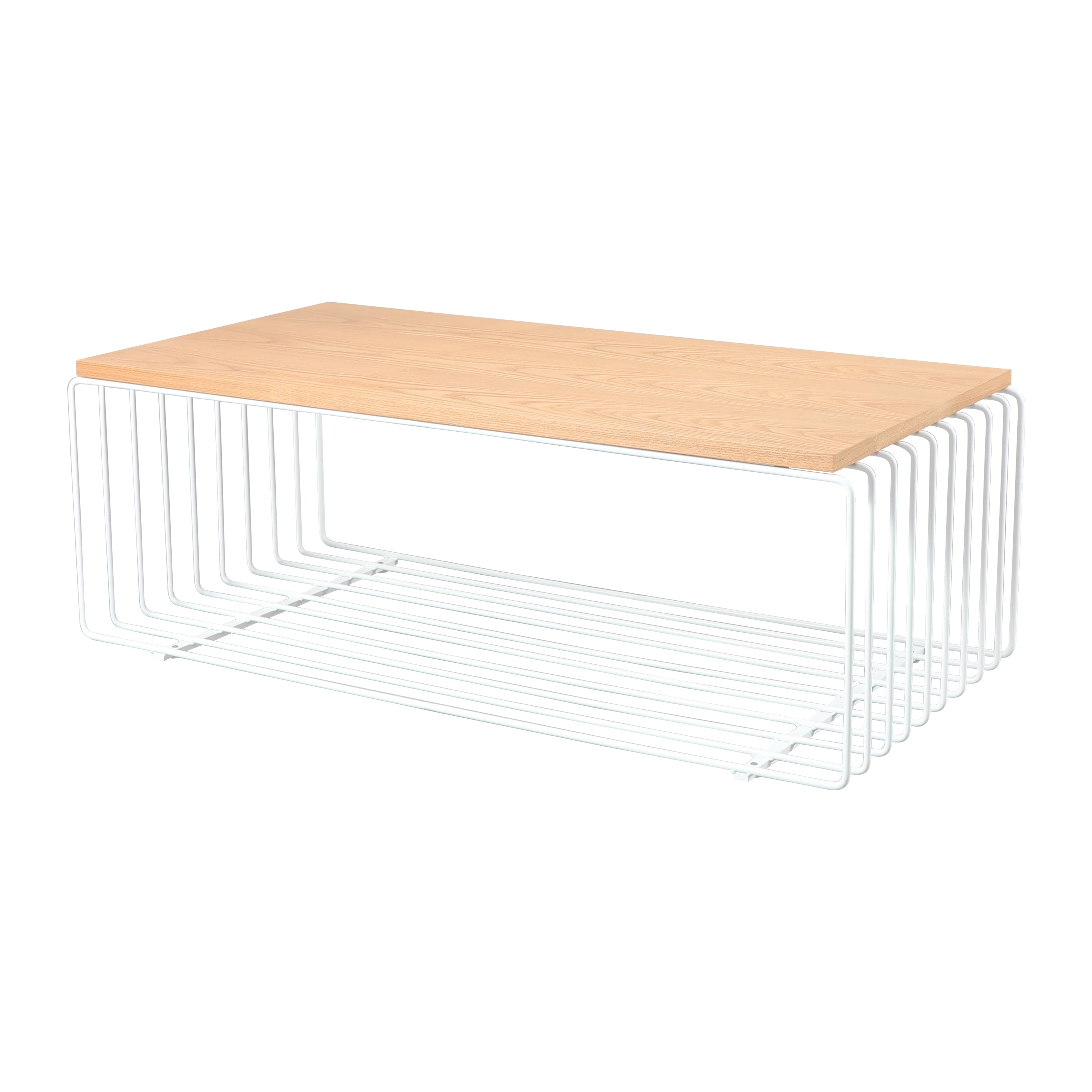 Front. LeisureMod - Walden Modern Ash Wood Veneer Coffee Table with Powder Coated Steel Base for Home Living Room - White.