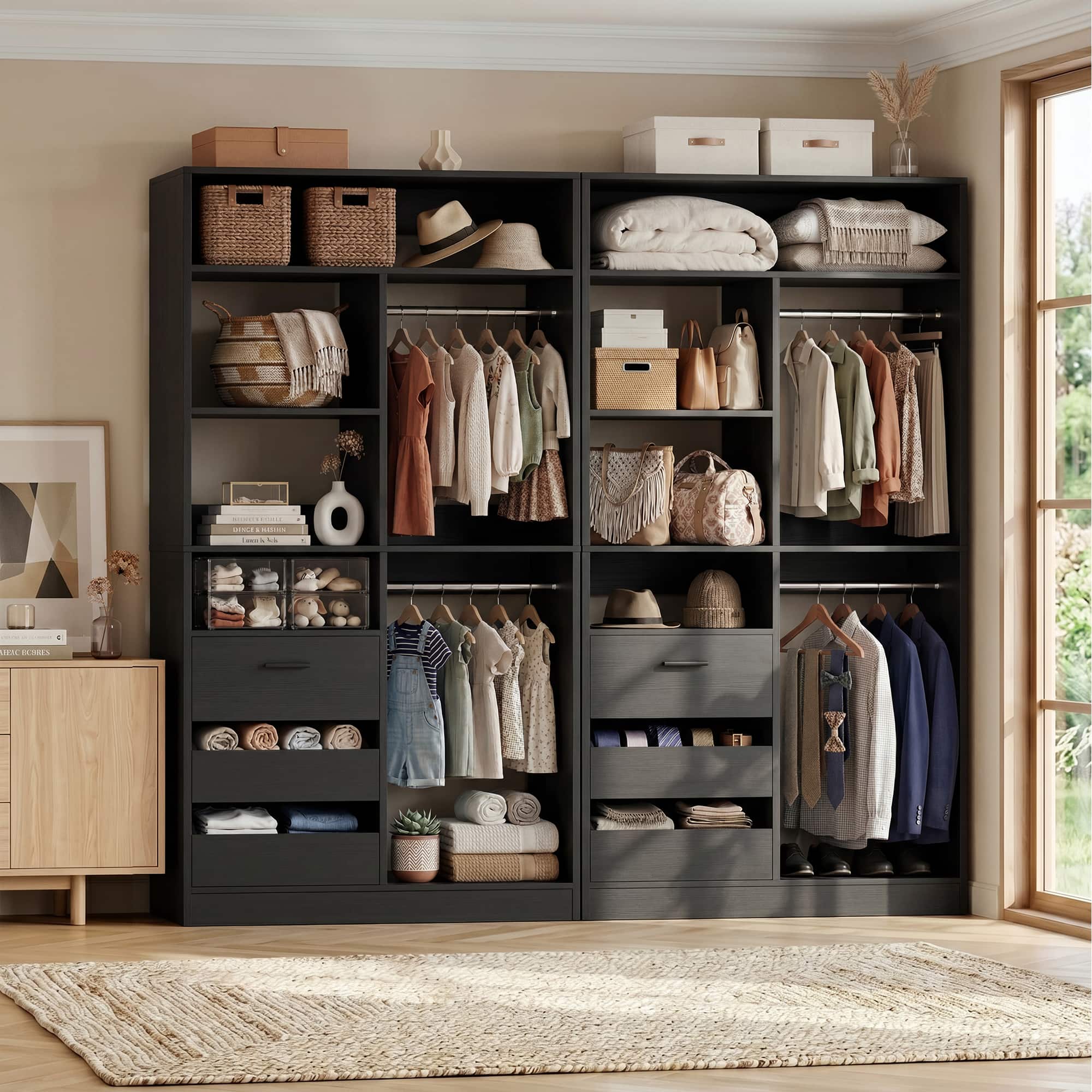 Photos - Display Cabinet / Bookcase Aheaplus - 72"2-Piece Walk-in Closet Organizer System with 6 Drawers, Hanging Rods & Adjustable Shelves for Bedroom - Black