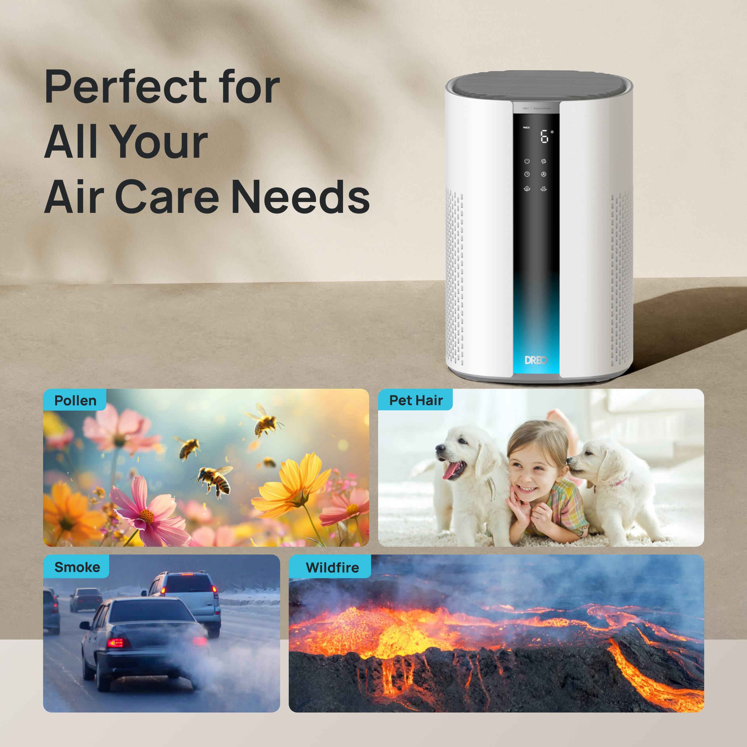 Perfect for All Your Air Care Needs

- Pollen
- Pet Hair
- Smoke
- Wildfire