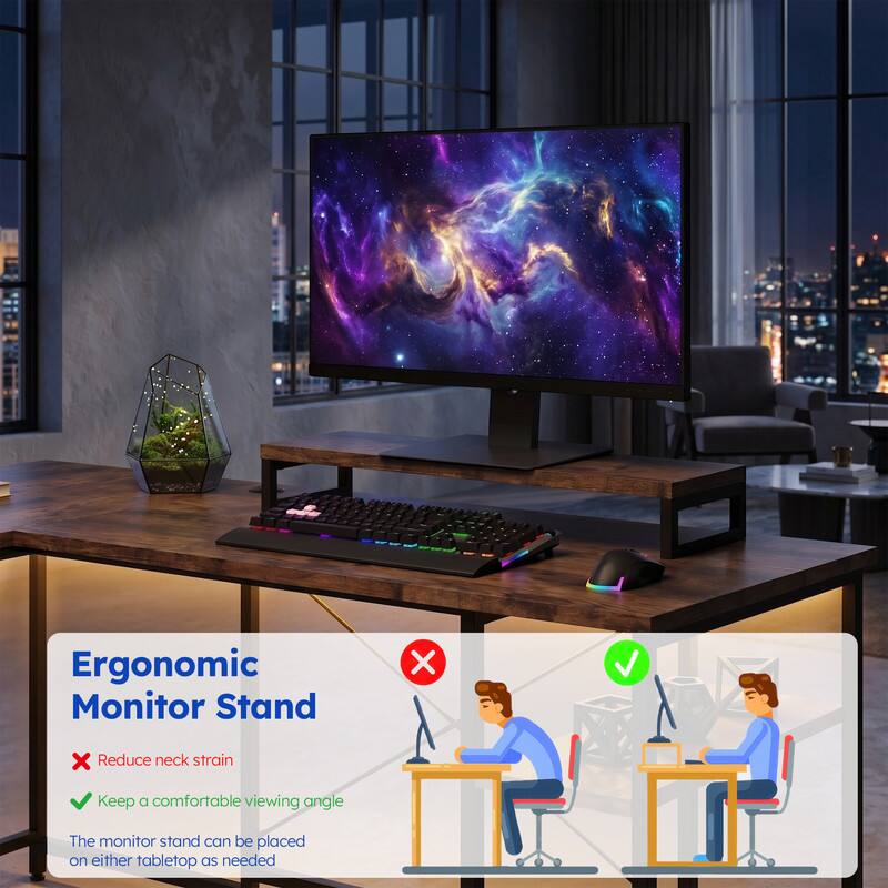 Ergonomic Monitor Stand

- Reduce neck strain
- Keep a comfortable viewing angle

The monitor stand can be placed on either tabletop as needed