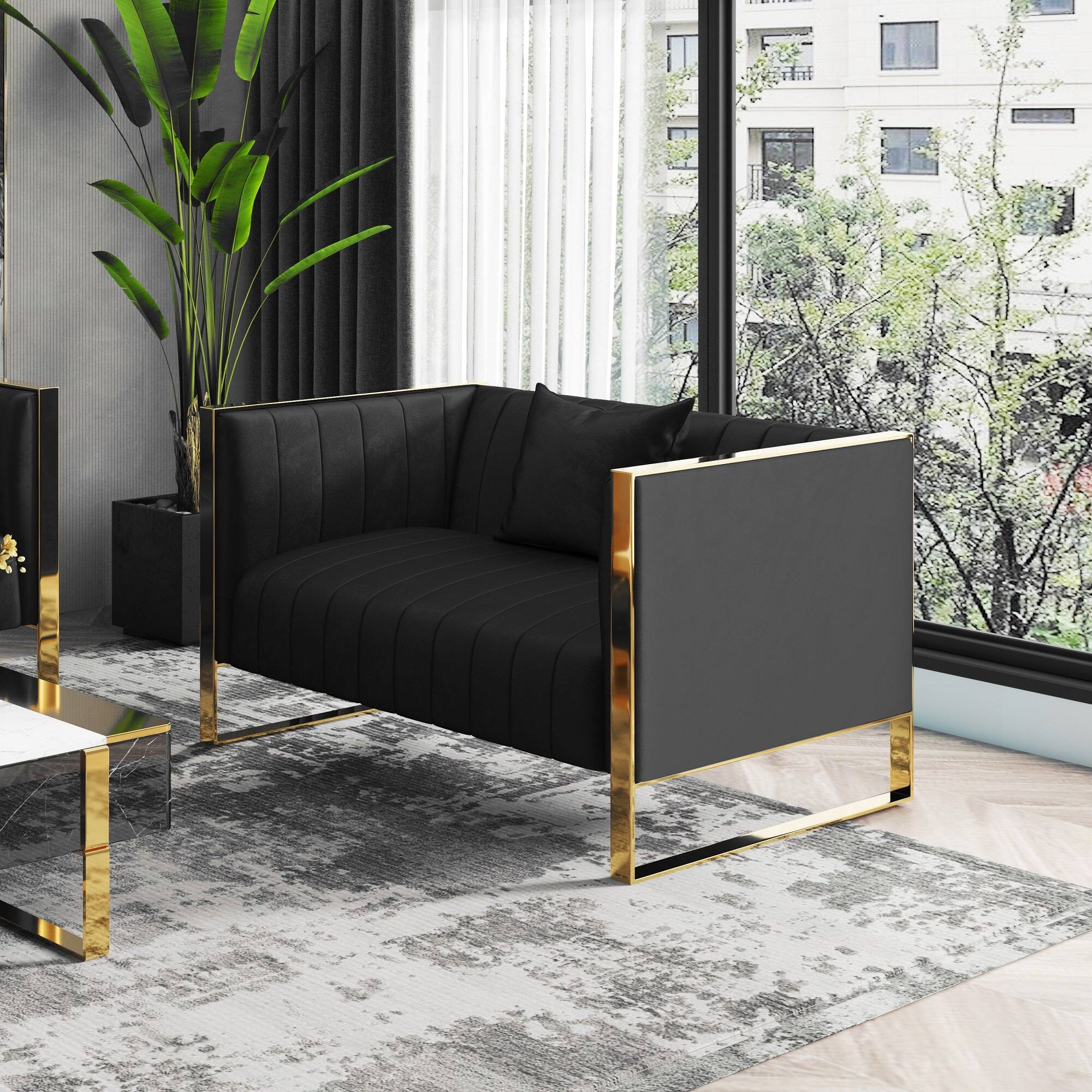 Angle. Manhattan Comfort - Trillium Mid-Century Modern 57" Velvet Loveseat - Black.