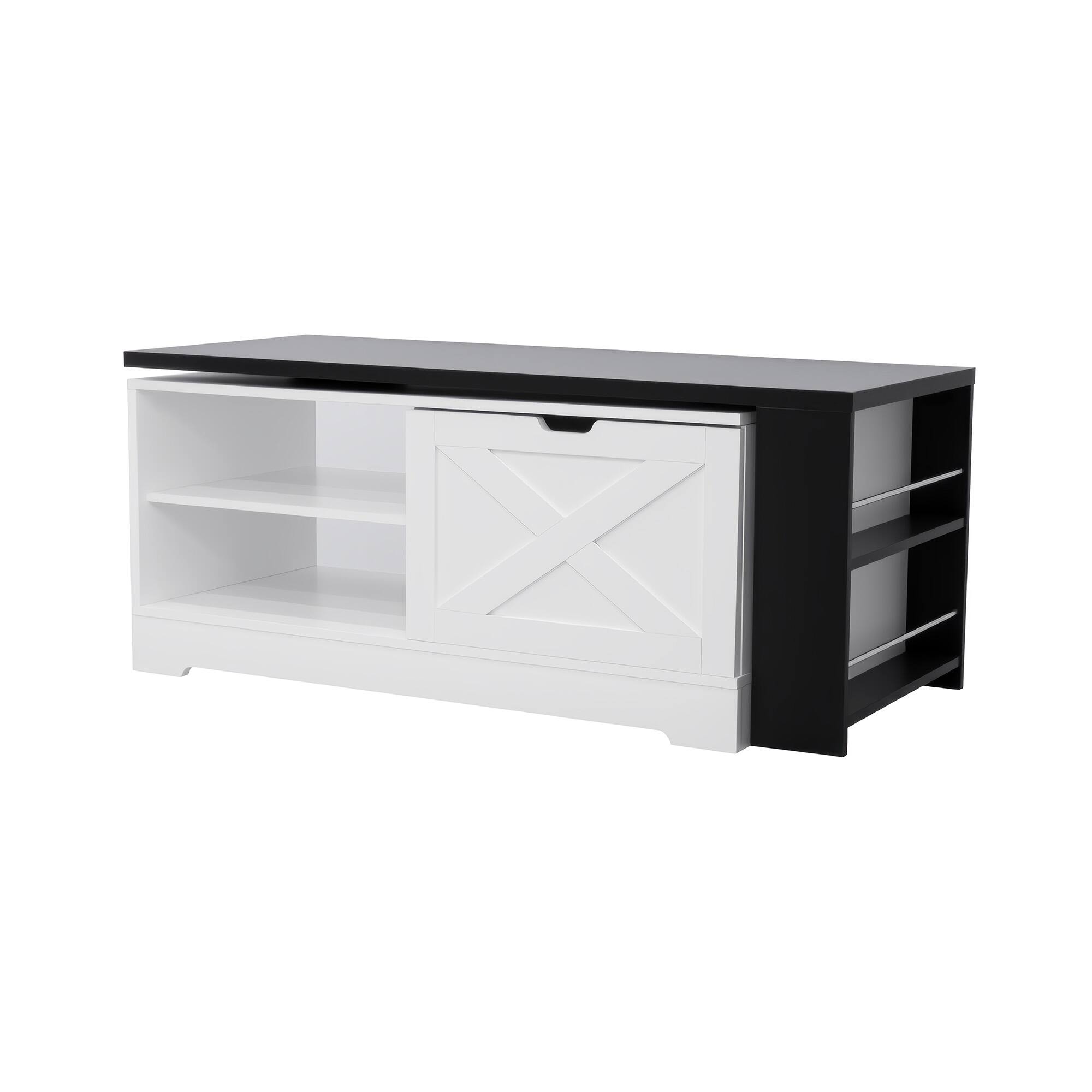 Alt View 4. Forest'nSky - White Lift Top Coffee Table With Barn Doors, Large Hidden Storage Space - White.