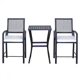 Outsunny - Patio Bar Set with Soft Cushion, Rattan Wicker Outdoor Furniture Set for Backyards, Lawn - Black