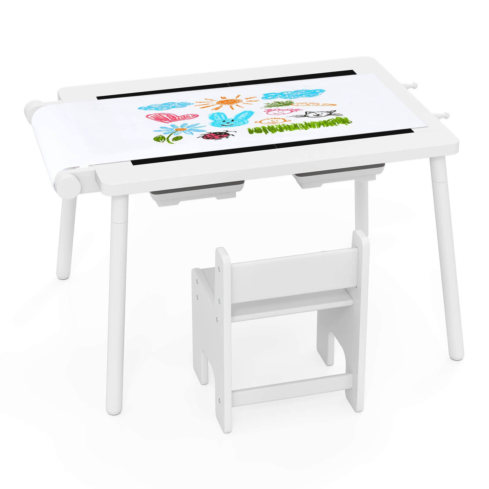 Alt View 10. Costway - Costway Sensory Table & Chair Set for Kids 2-8 with Foldable Bins for Sand/Water & Paper White - White.