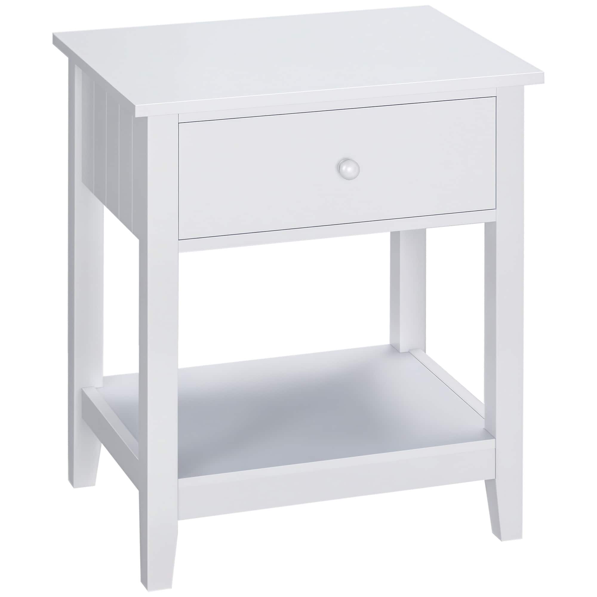 Photos - Coffee Table HOMCOM  End Table, 2-tier Side Table with Drawer and Storage Shelf, Modern Side Table for Living Room - White 