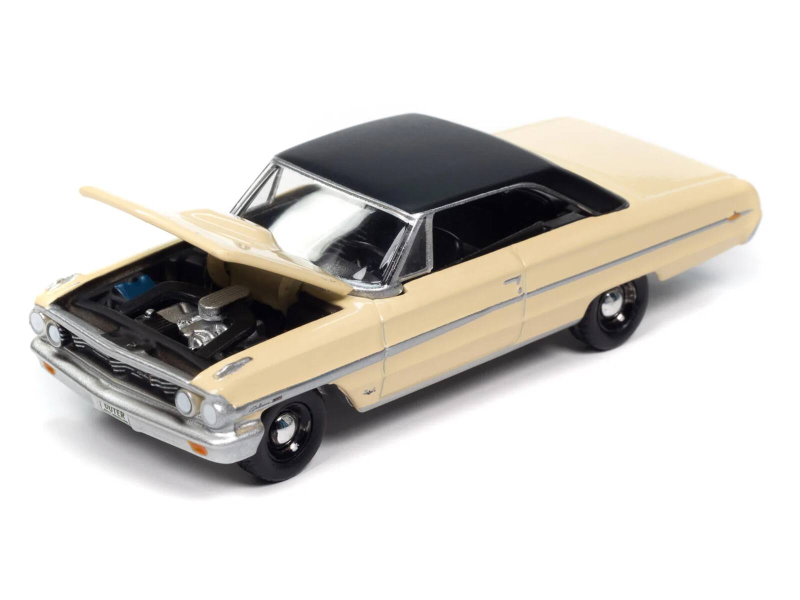 Left. Autoworld - 1964 Ford Galaxie 500 XL Sunshine Yellow with Black Top "Vintage Muscle" Series 1/64 Diecast Model Car by Auto World - Yellow and  Black.