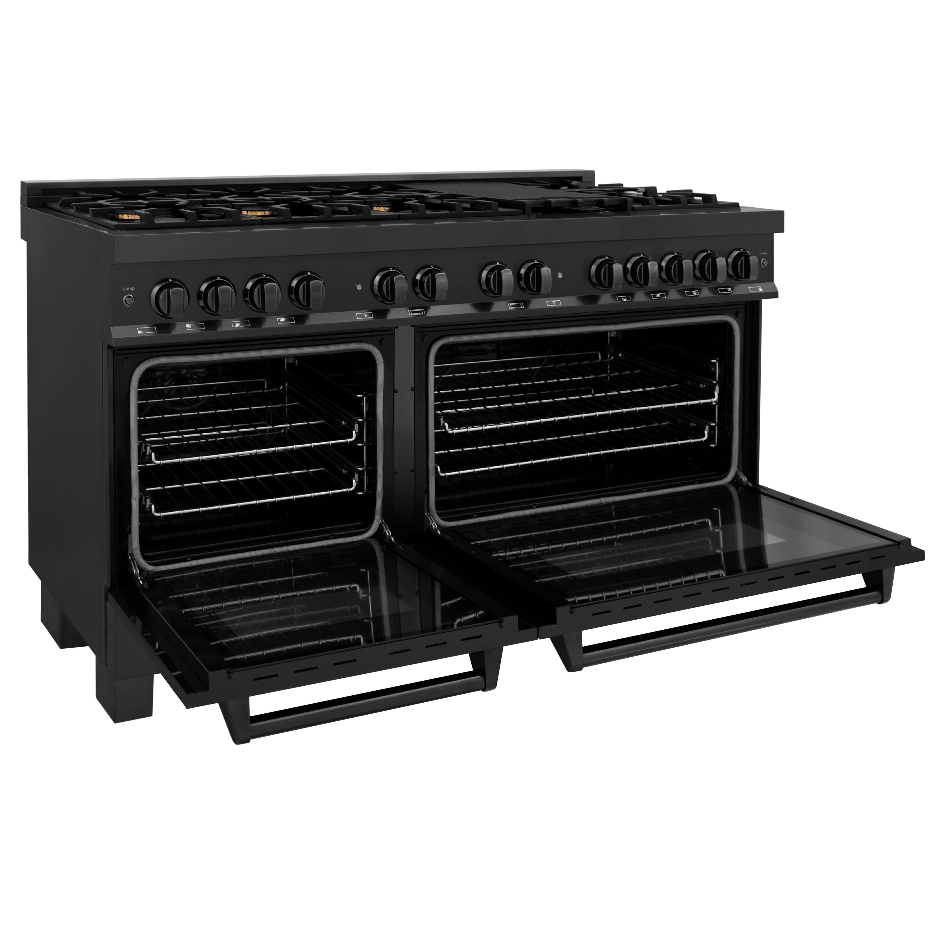 Alt View 2. ZLINE - 60" Legacy Dual Fuel Range with 9 Burners and 2 Electric Ovens (RAB-60) - Black Stainless Steel.