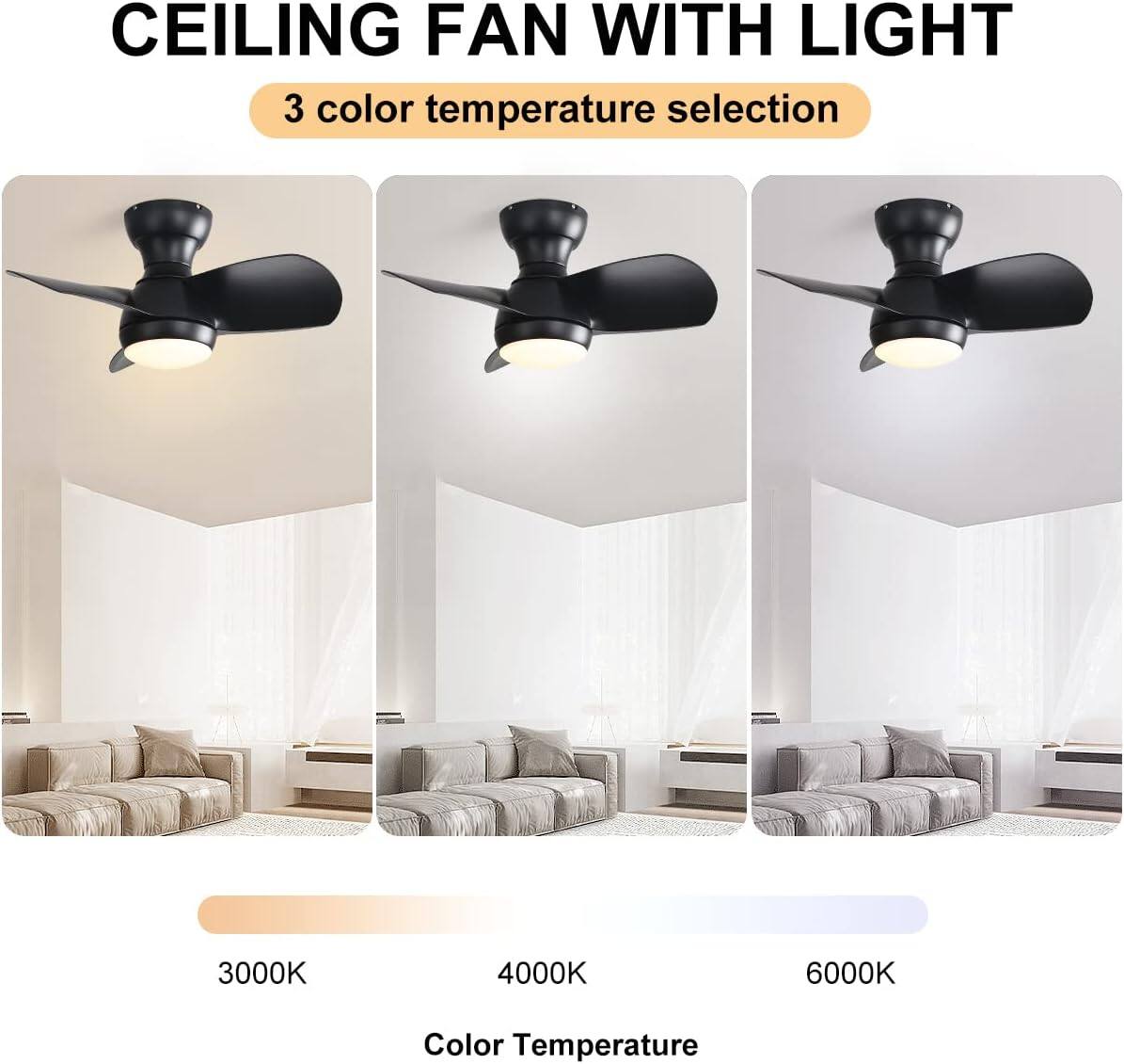 CEILING FAN WITH LIGHT

3 color temperature selection

3000K 4000K 6000K

Color Temperature