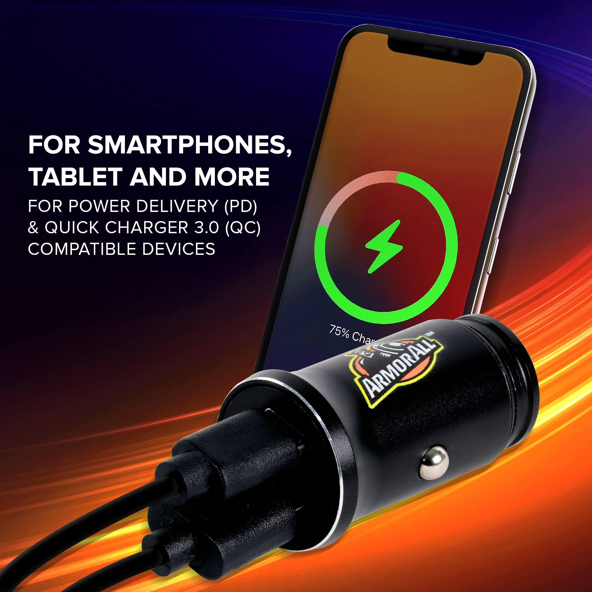 FOR SMARTPHONES, TABLET AND MORE  
FOR POWER DELIVERY (PD) & QUICK CHARGER 3.0 (QC) COMPATIBLE DEVICES  
75% Charge  
ARMORALL