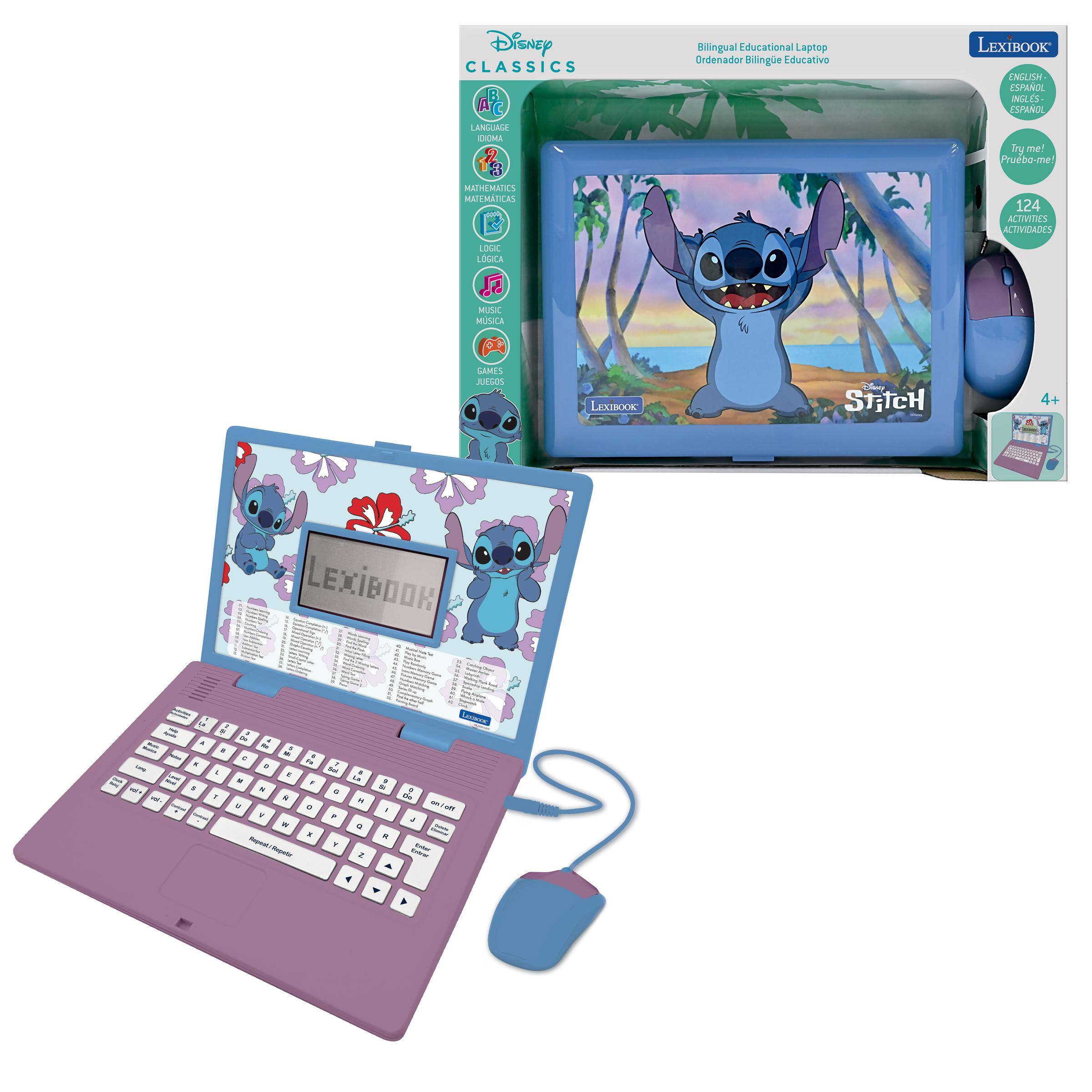 Lexibook - Disney Stitch Bilingual Talking Educational Laptop – 124 Activities