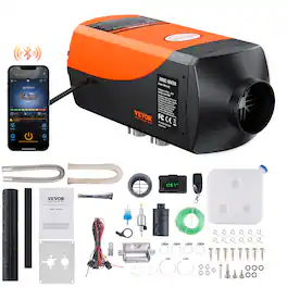 VEVOR - Bluetooth App Control Diesel Air Heater,12V 8KW Diesel Heater with Automatic Altitude Adjustment, Remote Control and LCD - Black;Orange