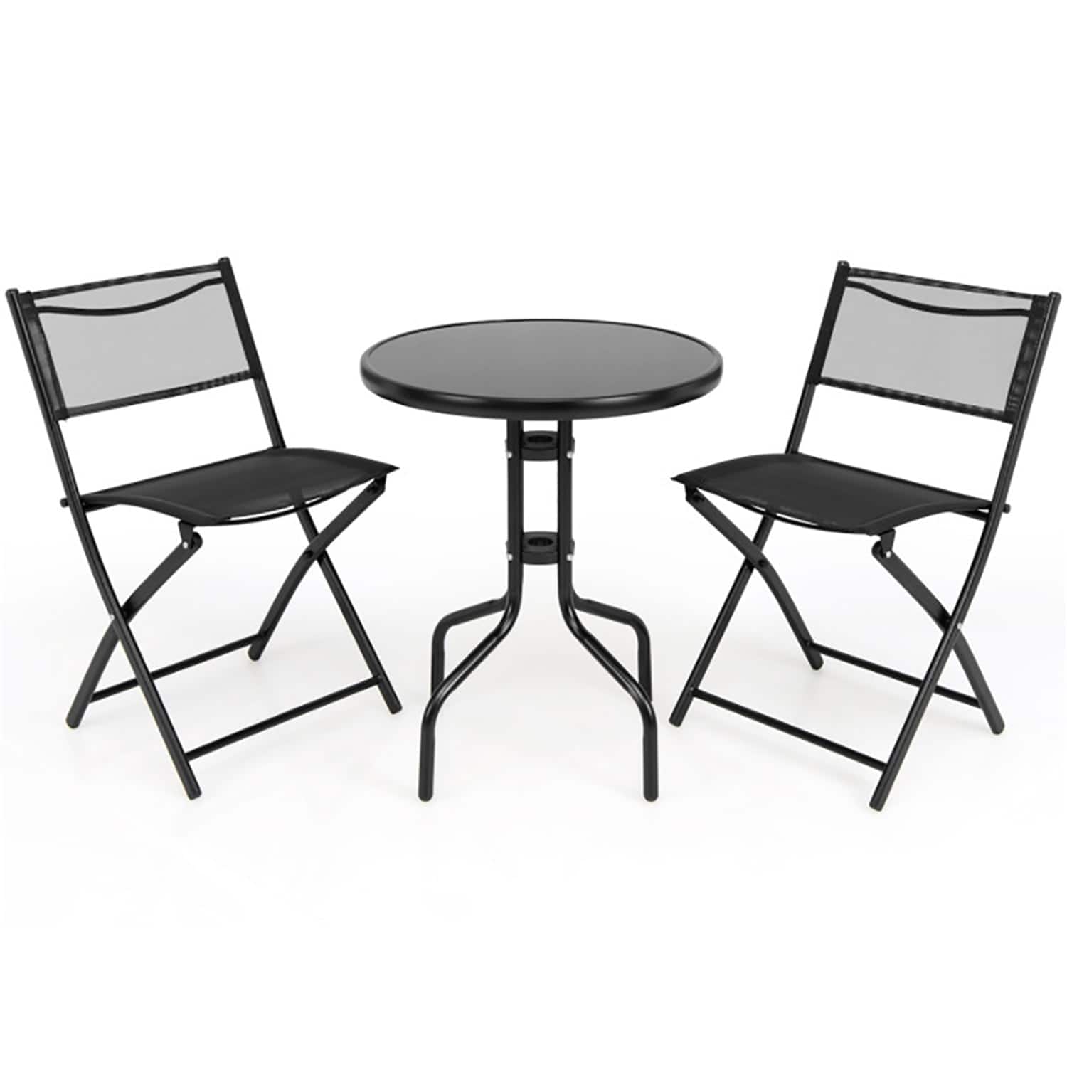 Kadyn - 3 Pcs Folding Bistro Table Chairs Set for Indoor and Outdoor, Dining Furniture Set, Lounge Chairs Table Set 2 Foldable C - Black