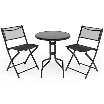 Front. Kadyn - 3 Pcs Folding Bistro Table Chairs Set for Indoor and Outdoor, Dining Furniture Set, Lounge Chairs Table Set 2 Foldable C - Black.
