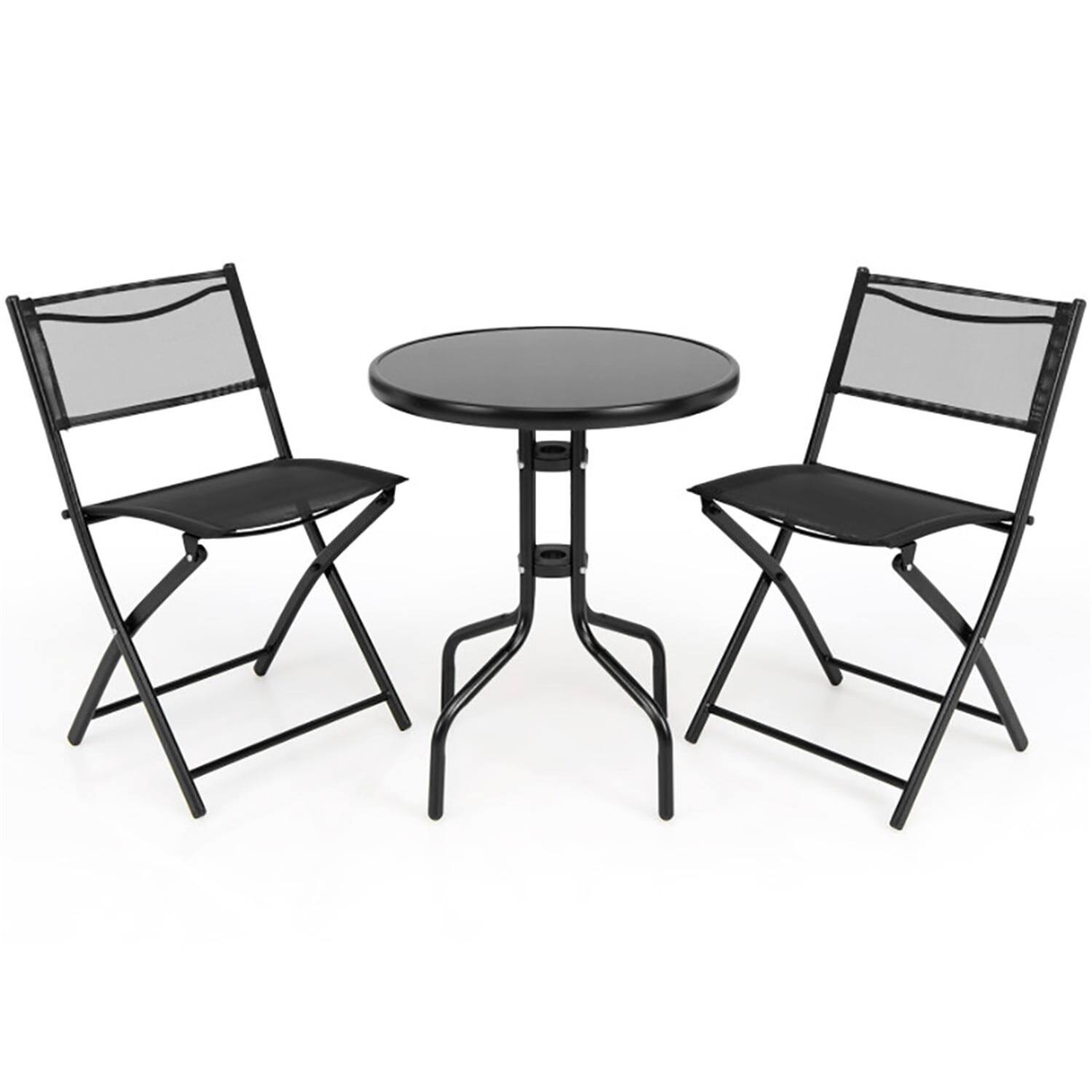 Front. Kadyn - 3 Pcs Folding Bistro Table Chairs Set for Indoor and Outdoor, Dining Furniture Set, Lounge Chairs Table Set 2 Foldable C - Black.