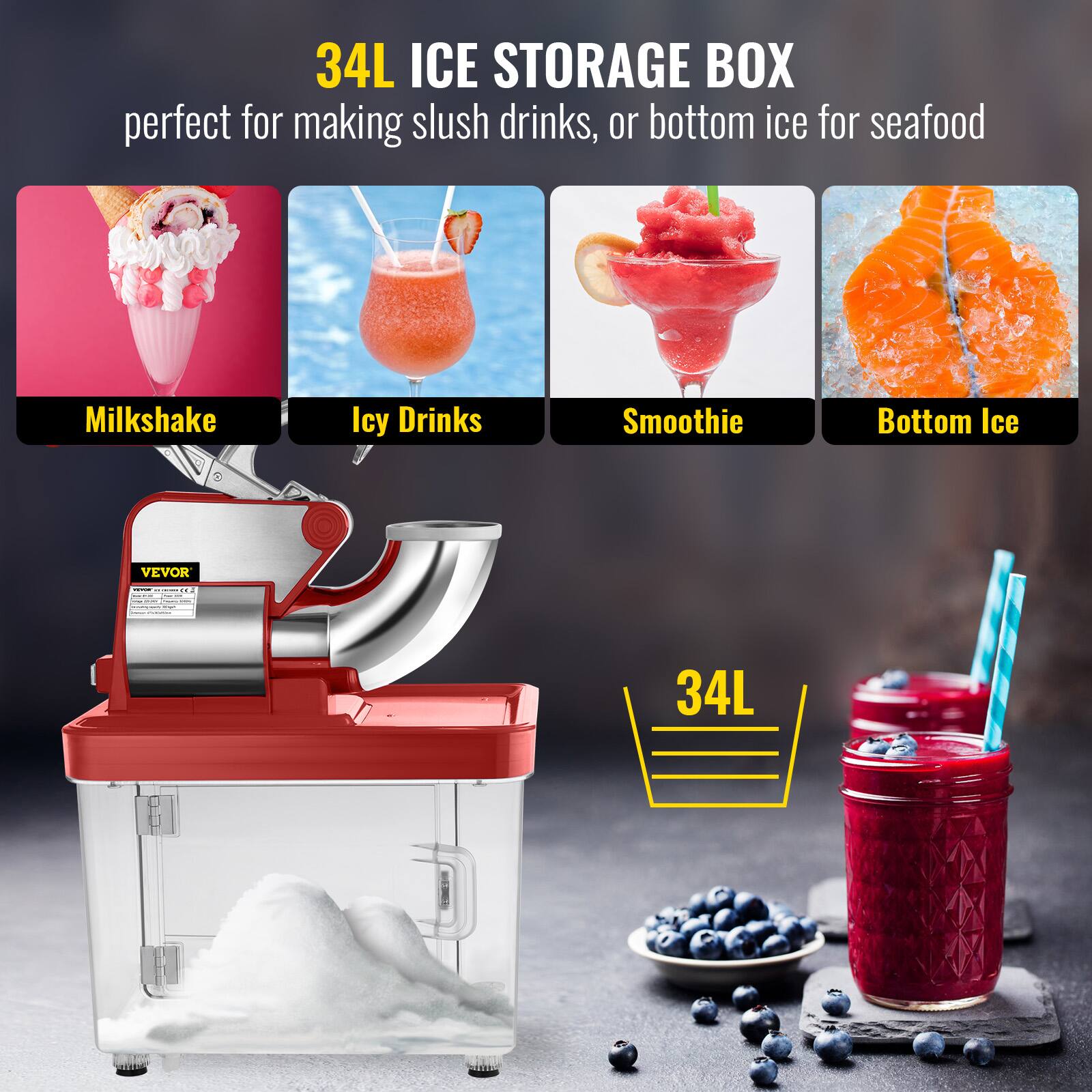 34L ICE STORAGE BOX perfect for making slush drinks, or bottom ice for seafood

C Milkshake
Icy Drinks
Smoothie
Bottom Ice
VEVOR
34L