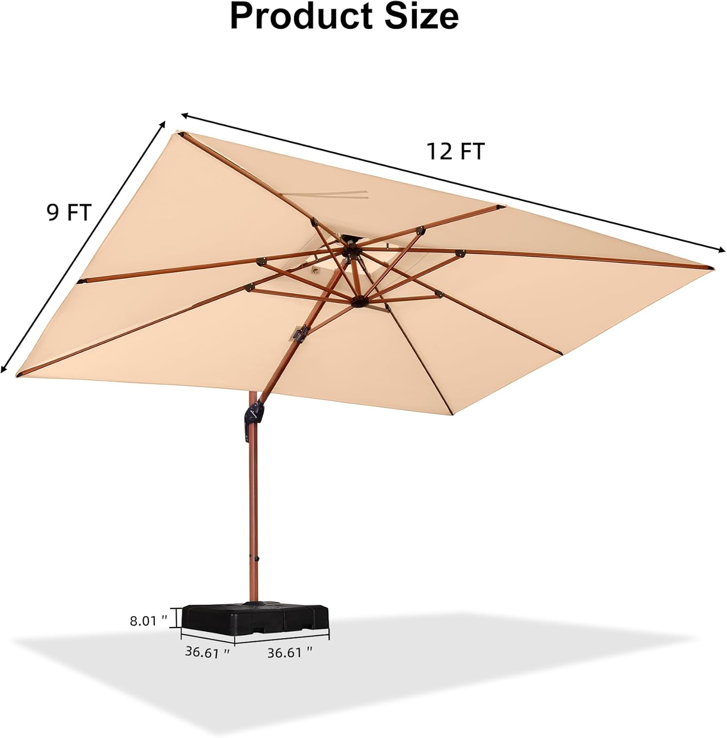 Product Size  
12 FT  
9 FT  
8.01"  
36.61"  
36.61"