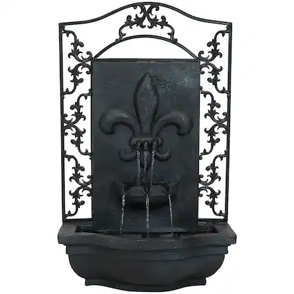 Front. Sunnydaze - French Lily Outdoor Solar Wall Fountain with Battery - Lead.