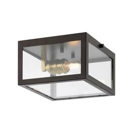 Jonathan Y - Grayson 8" 1-Light Farmhouse Industrial Square Iron/Glass Case LED Flush Mount - Oil Rubbed Bronze/Brass Gold