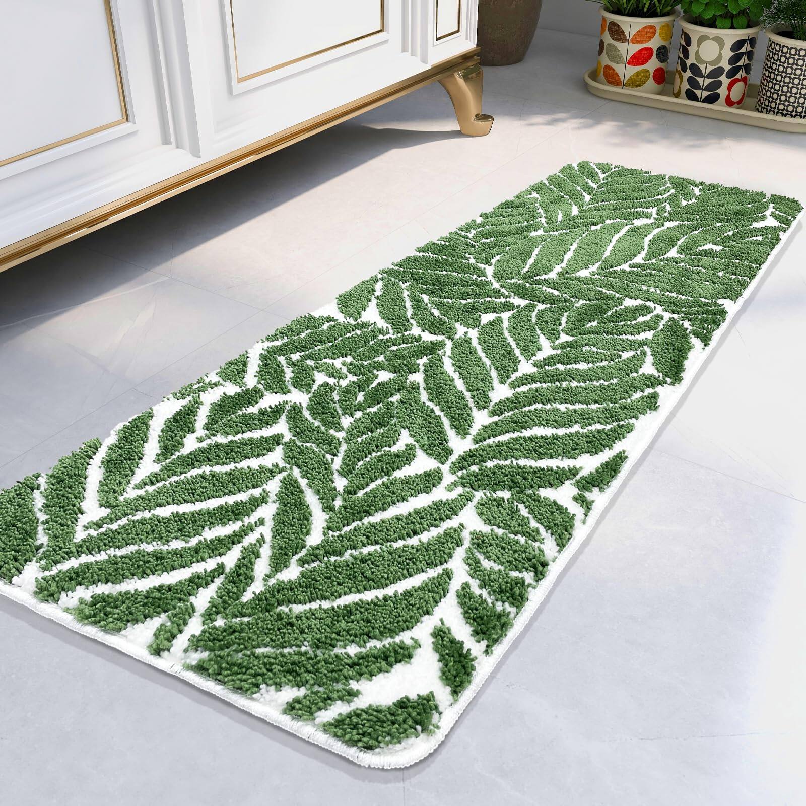 Alt View 1. Paradigms Interiors - Bathroom Runner Rug - 4ft Long Bath Mat Leaf Bedroom Decor 47 Inches Rugs Water Absorbent For Bathtub Leaves 18 X 47 - Grey-1'4" x 2' (Rectangular).