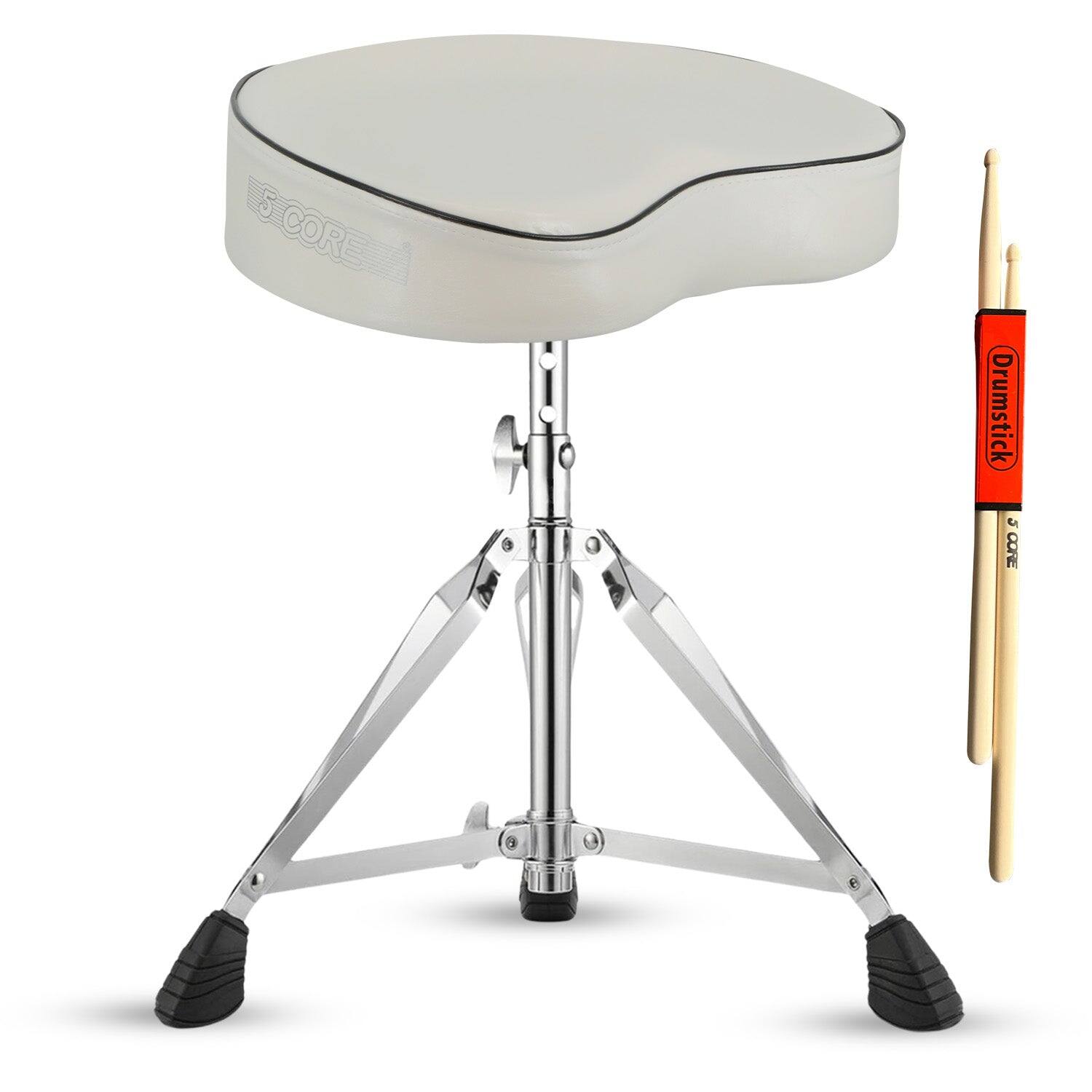 5 CORE - Drum Throne 3" Padded Guitar Stool Drummer Chair Adjustable Musician Seat - White