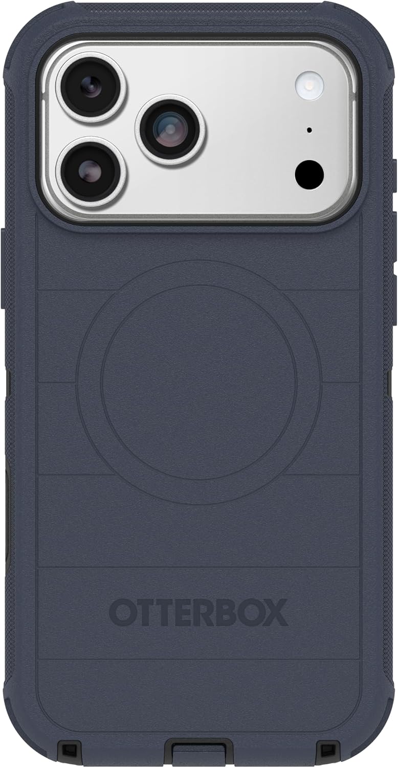 Back. OtterBox - OtterBox iPhone 18 Pro Max & iPhone 17 Pro Max (Only) - Defender Series Case - Holster Clip Included - Snaps on MagSafe - Vintage Indigo Dream (Blue & Black).