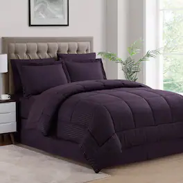 Sweet Home Collection - 8 Piece Embossed Dobby Stripe Bed in a Bag All Season Complete Set with Sheets - Queen - Purple