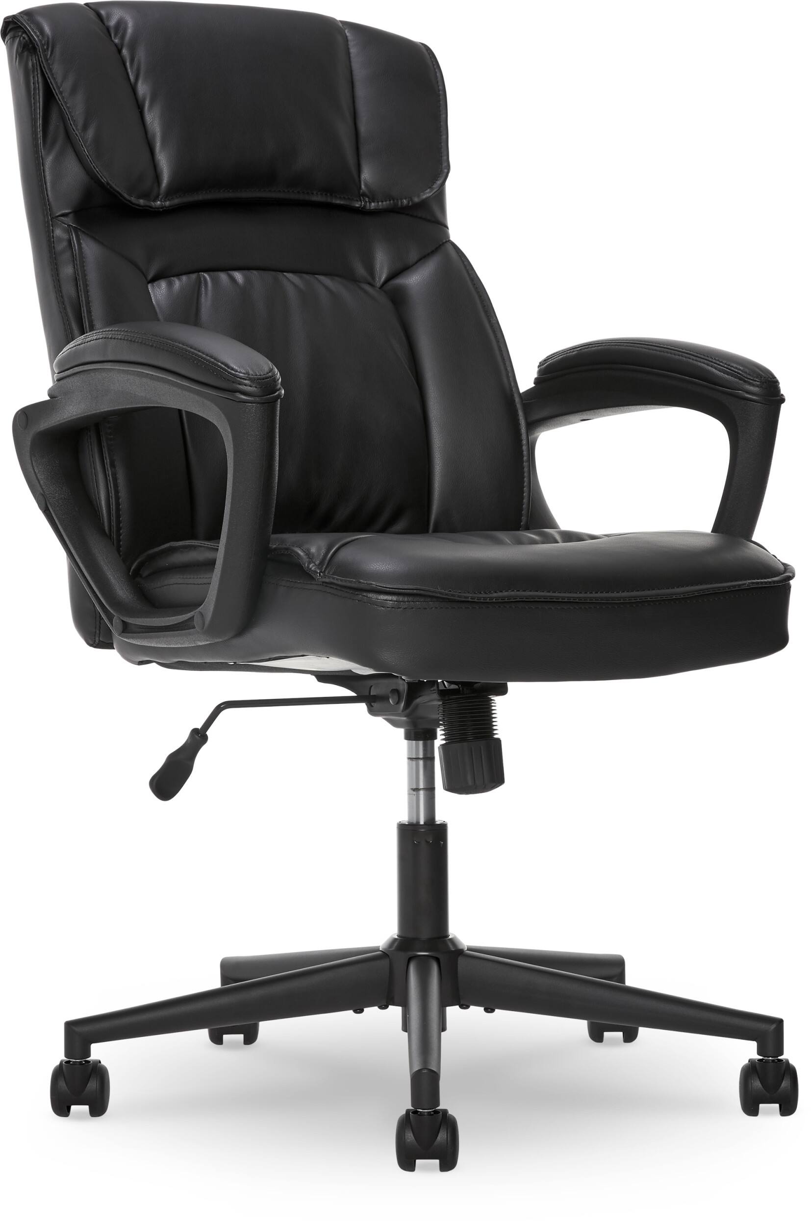 Front. Serta - Hannah Upholstered Executive Office Chair with Headrest Pillow - Smooth Bonded Leather - Black.