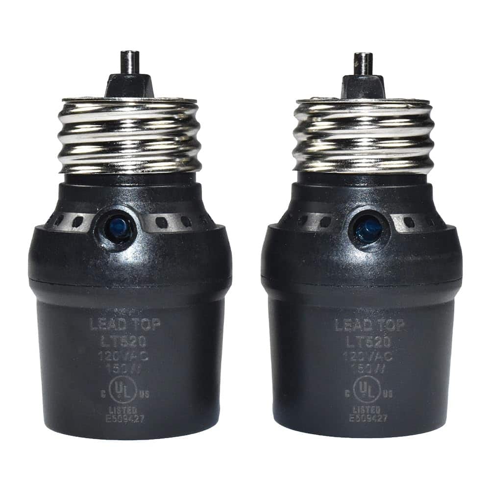 HQRP - Dusk to Dawn Light Sensor Socket 360° Rotating E26/E27 Outdoor Bulb Adapter UL 2-Pack - Black