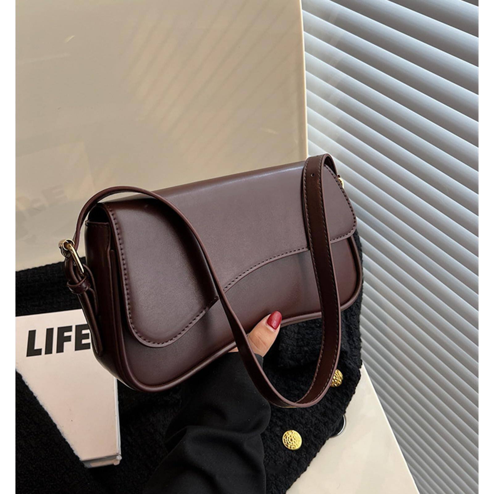 Alt View 2. Live At Space - Shoulder Bag For Women Y2k Trendy Purse Vegan Leather Hobo Handbags Clutch Saddle With 2 Removable Strap 【Premium - Patent-black.