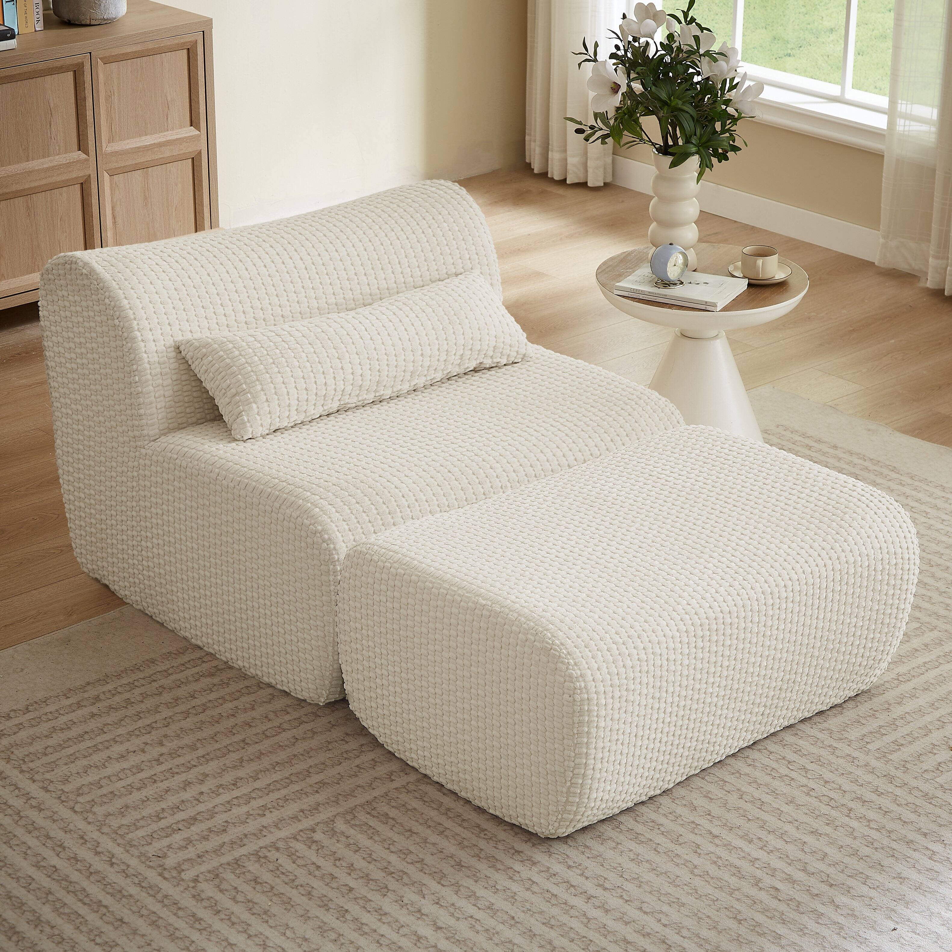 Angle. Anysun - Single Modular Sofa with Cloud Comfort, Corduroy Fabric & No Assembly for Living Room - Cream.