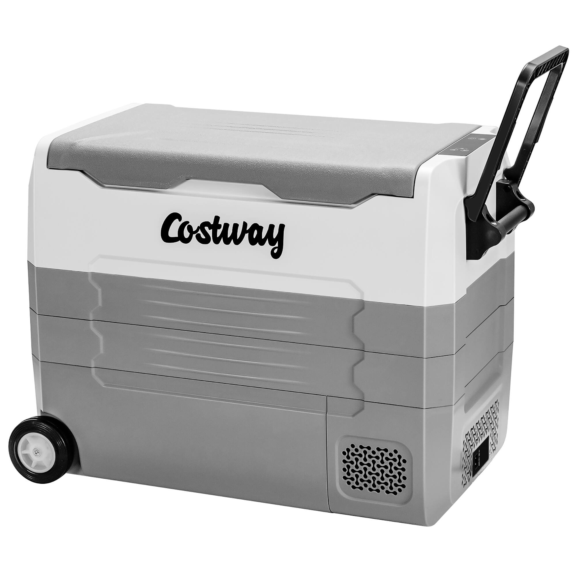 Front. Costway - 58 Quarts Car Refrigerator Portable RV Freezer Dual Zone w/ Wheel - Gray.