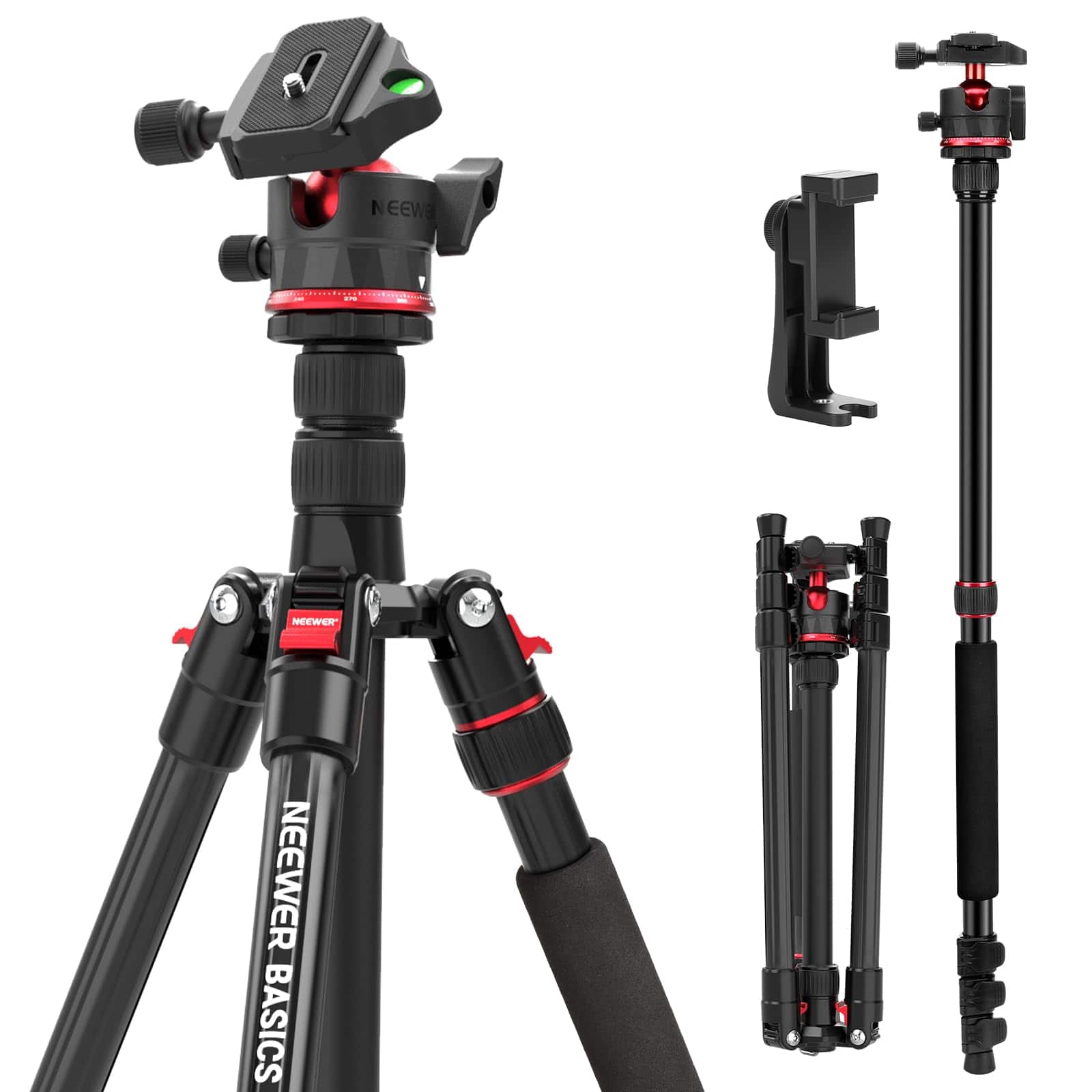 Neewer - 72" Compact Travel Tripod & Monopod - Arca Ball Head with Phone Holder for DSLR & iPhone (13.2lb) - Black