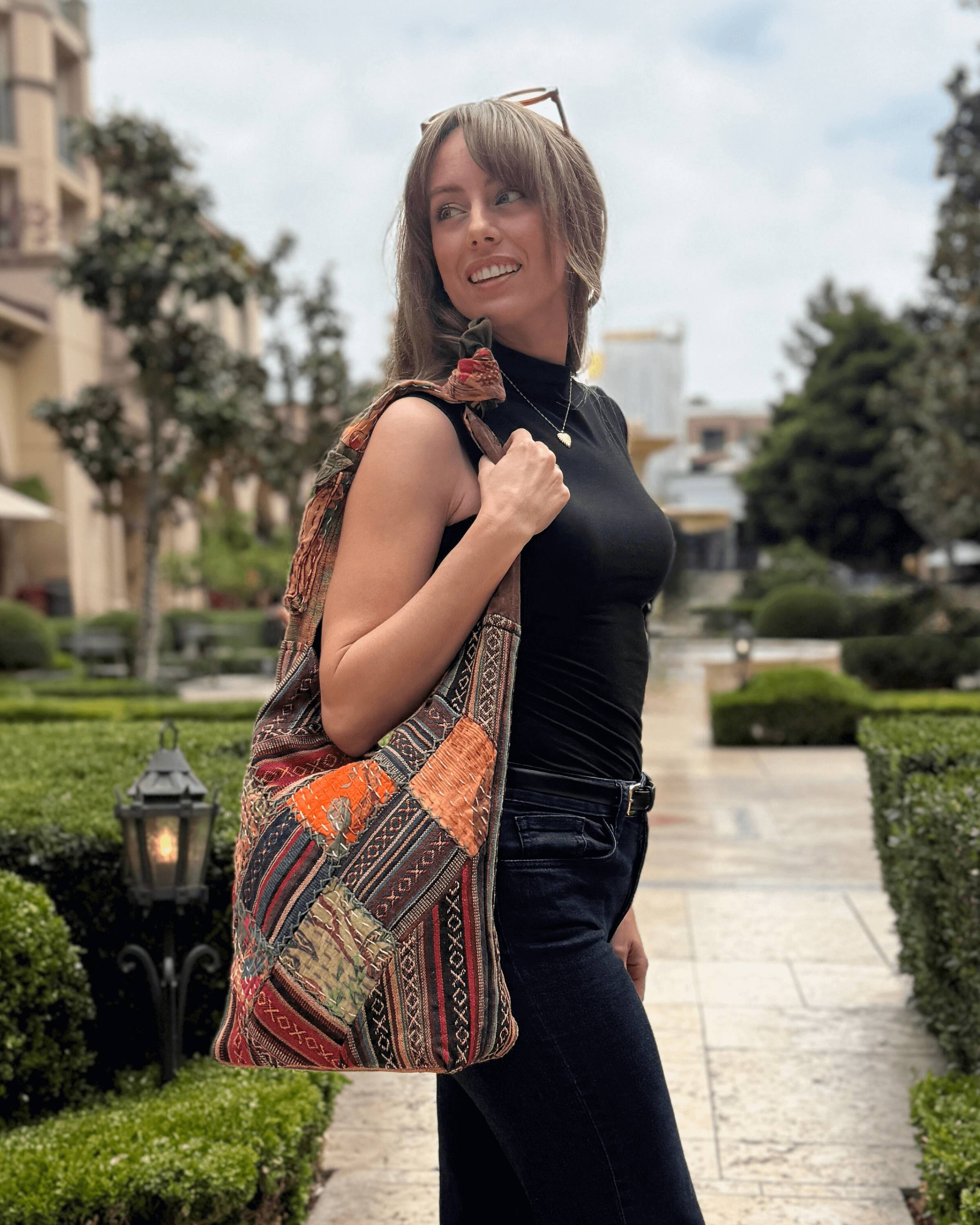 Alt View 7. Kathmandu Collection - Quilted Patchwork Hobo Bag - Quilt Multicolor.