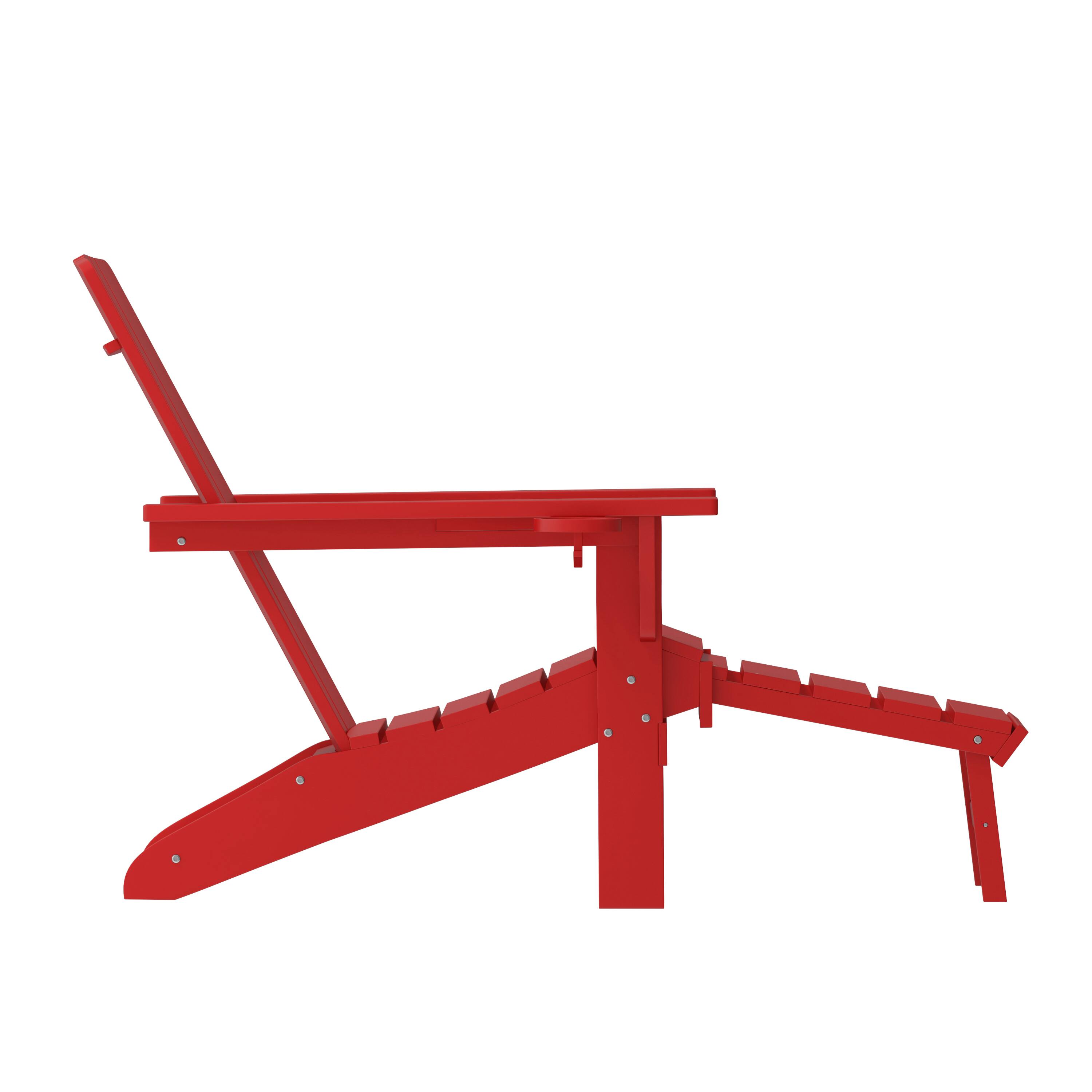 Alt View 9. Emma + Oliver - Haley Set of 2 Adirondack Chairs with Cup Holders and Pull Out Ottoman, All-Weather HDPE Indoor/Outdoor Lounge Chairs - Red.