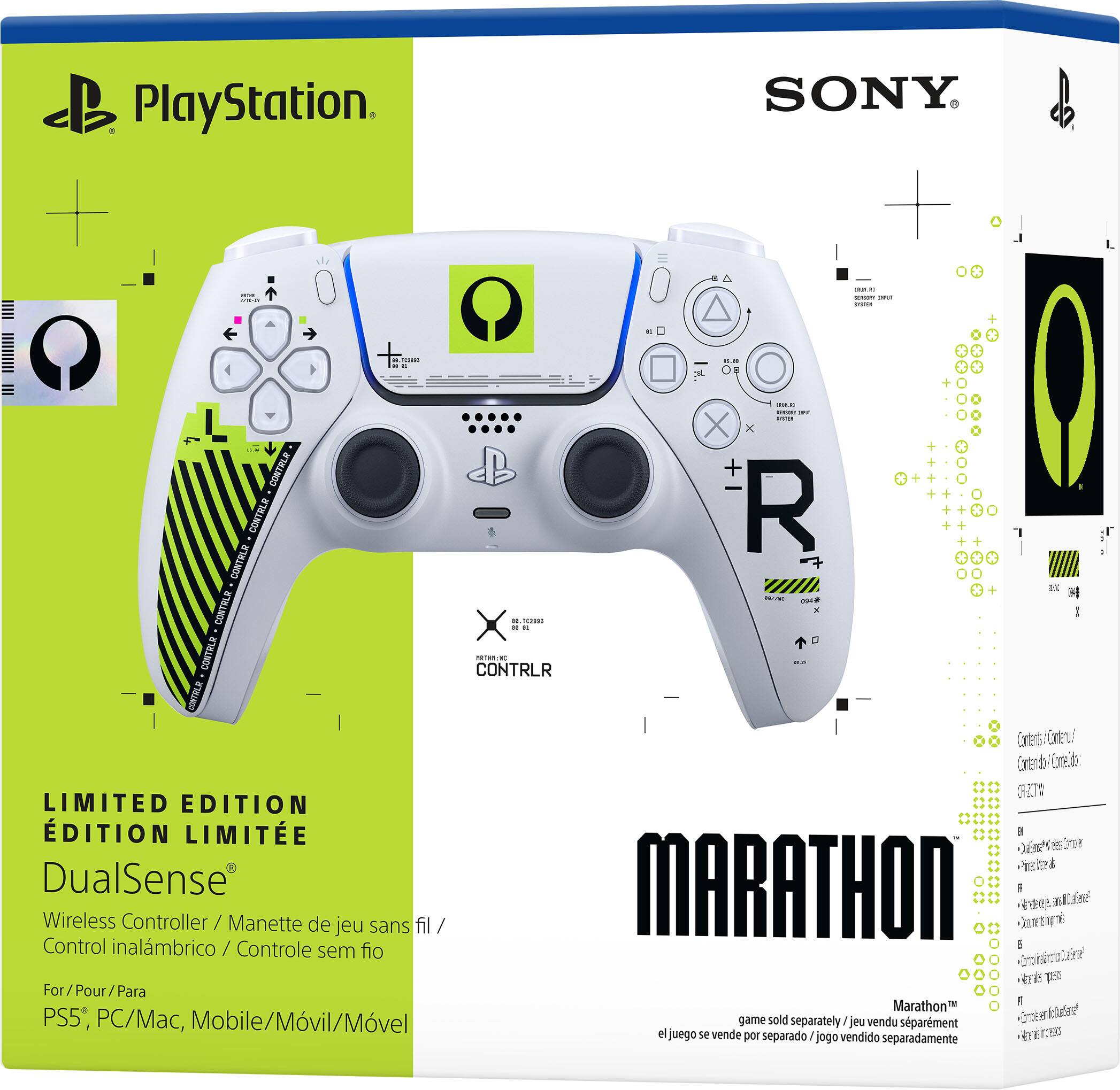 PlayStation. - SONY - - - 1CN X X 1 - .. - - - x CONTRLR + N CONTRLR R CONTRUR D 2 CONTRLE - ...... I -e - C CONTRULRR CONTRLR - OONTRLR Coters Cteri Crendo 3F- LIMITED EDITION EDITION LIMITE I &  DualSense MARATHON : Wireless Controller / Manette de jeu sans fil / Control inalámbrico / Controle sem fio For/Pour/Para 1 Marathon PS5, PC/Mac, Mobile/Móvil/Móvel game sold separately / jeu vendu séparément / el juego se vende por separado / jogo vendido separadamente