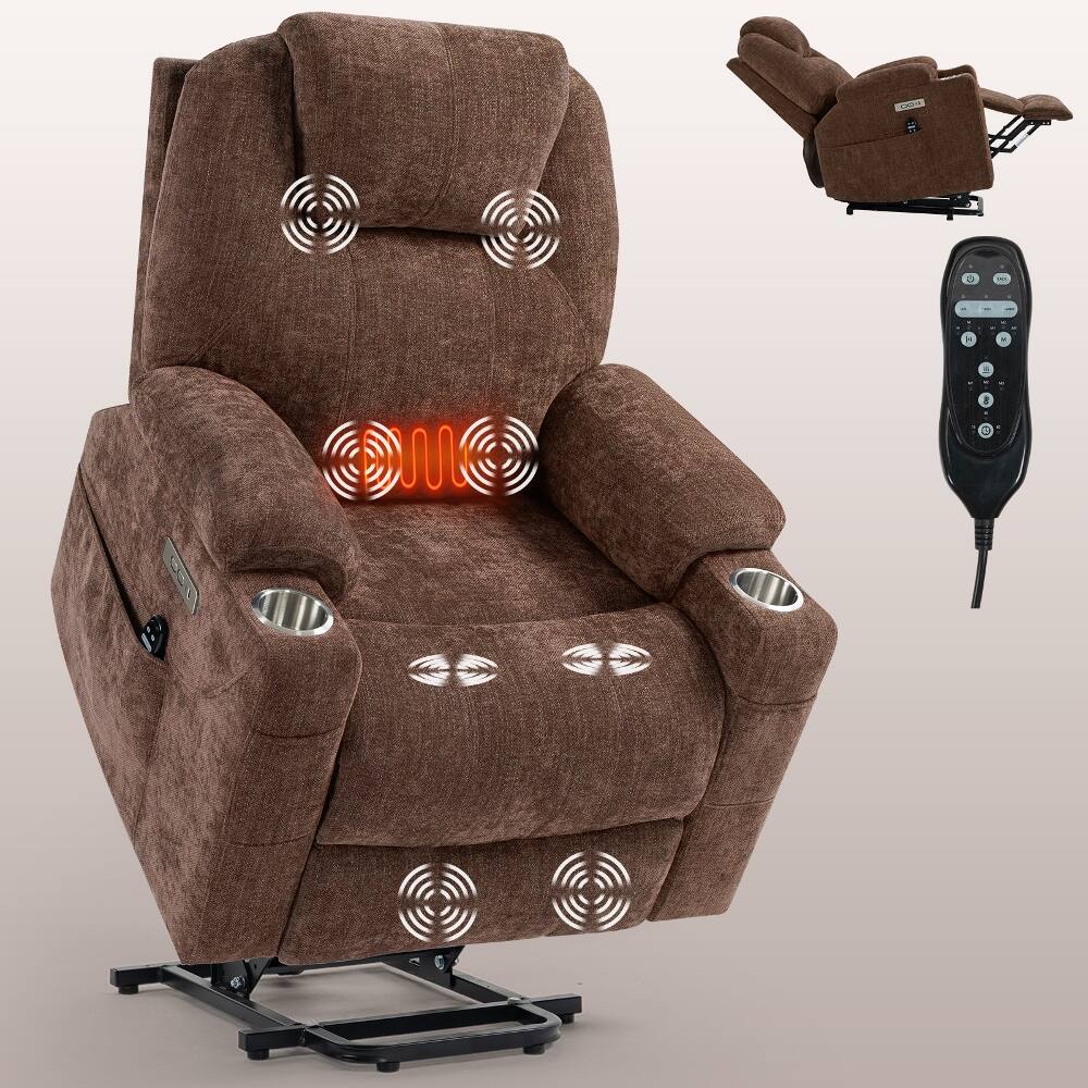 Alt View 2. Ropilly - Ropilly Heavy Duty Power Lift Recliner with Vibration Massage and Lumbar Heating, 350 lbs Weight Capacity, Brown - Brown.