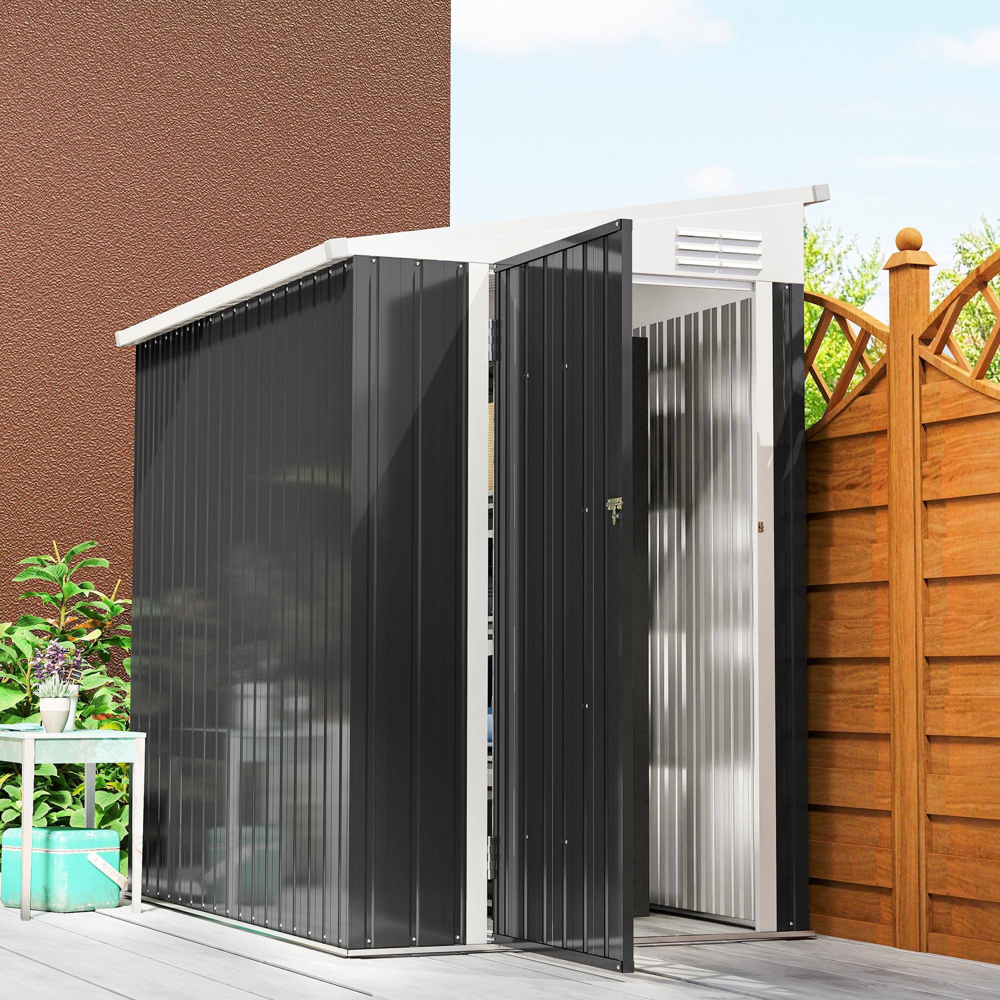 Angle. Outsunny - Outsunny 4' x 6' Metal Outdoor Storage Shed, Lean to Storage Shed, Garden Tool Storage House with Lockable - Dark Gray.