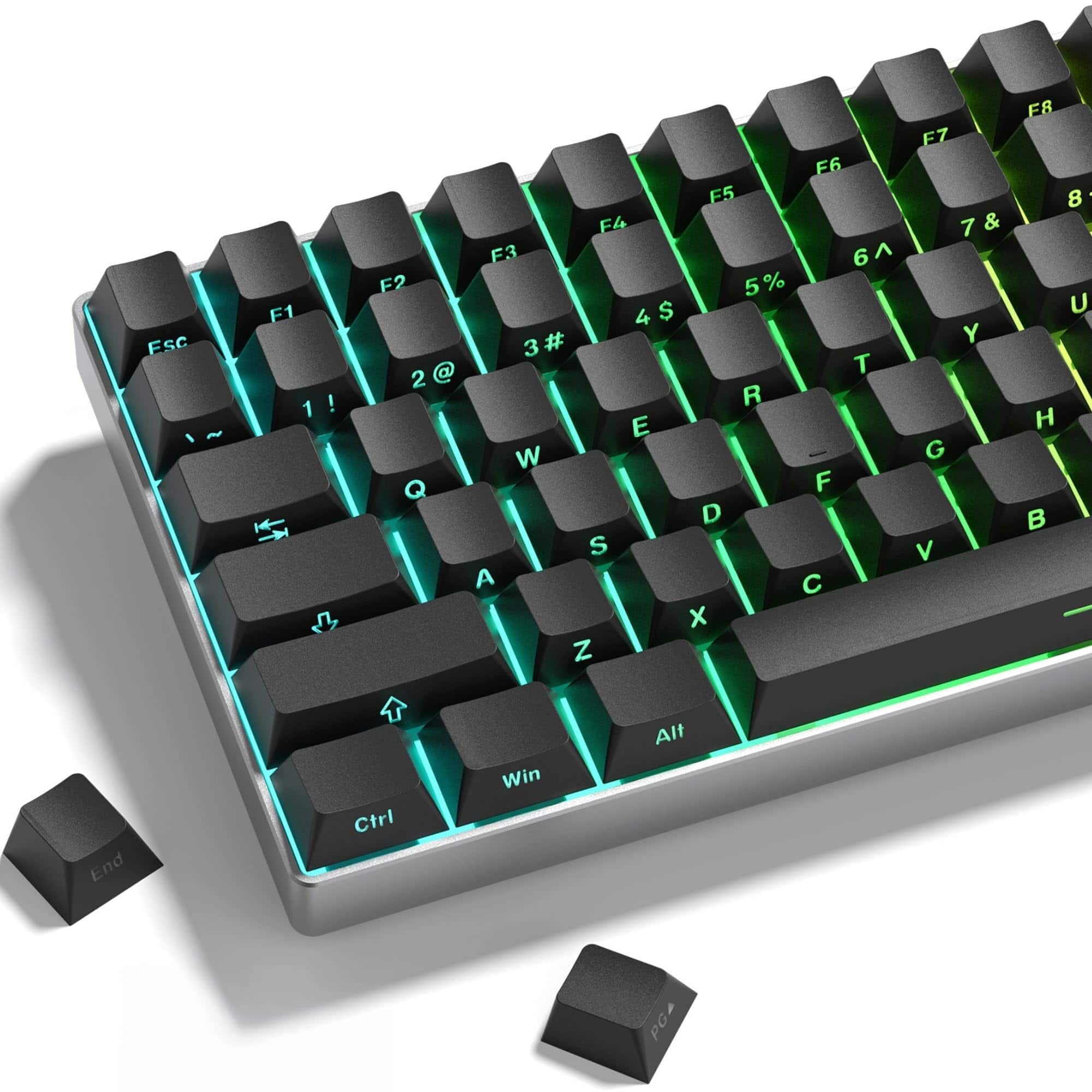 Stylel Star - Double Shot Pbt Keycaps Set Shine Through 60% 75% Cherry Profile Gradient Purple Side Printed Keycap For Mechanical - Black